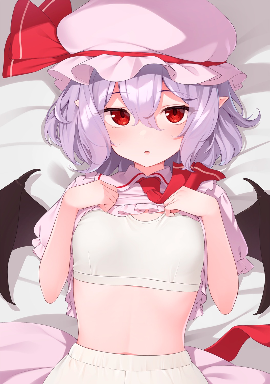 bloomers kanpa_(campagne_9) pointy_ears remilia_scarlet shirt_lift touhou wings