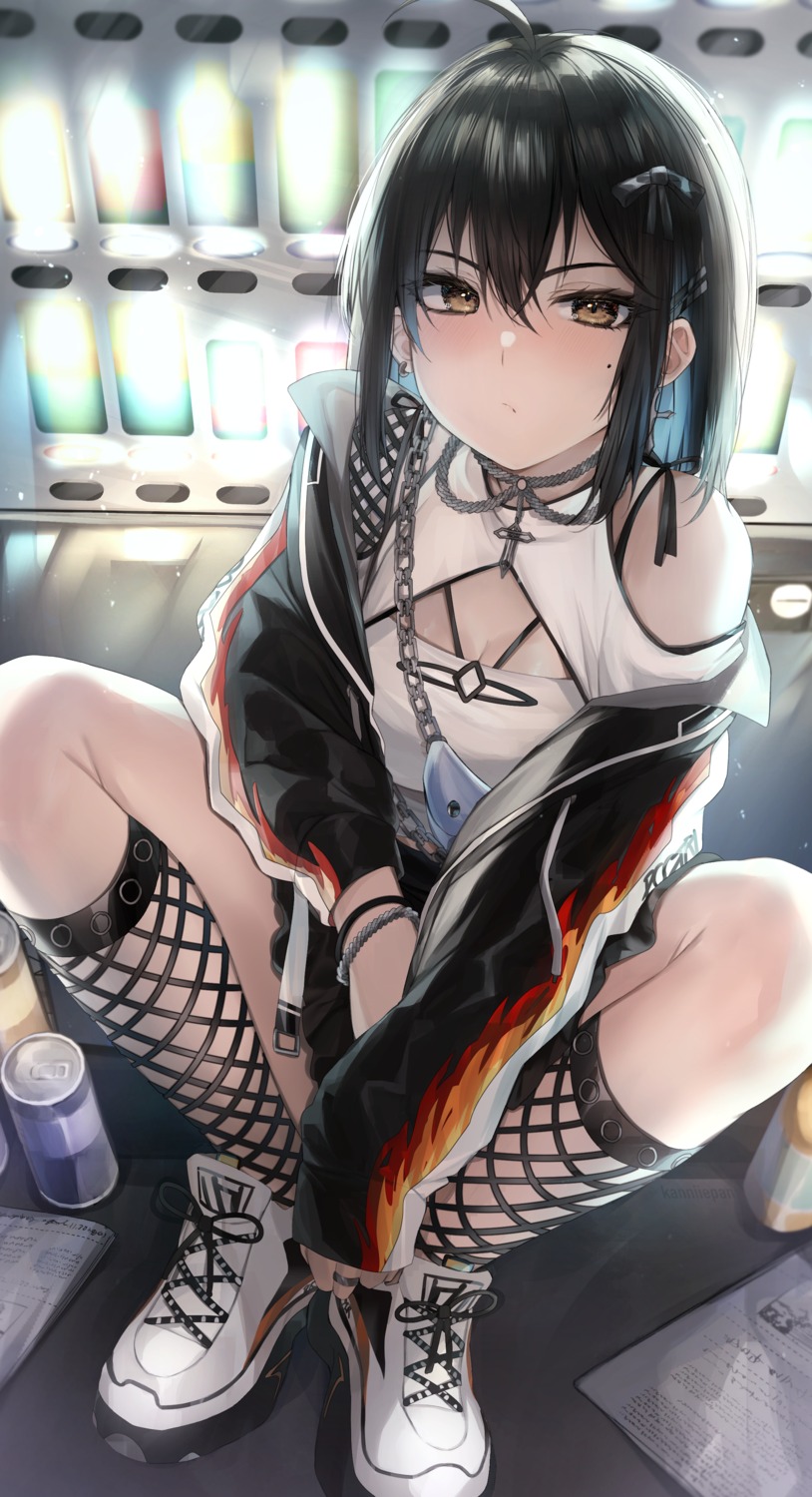 cleavage fishnets irene_(kanniiepan) kanniiepan skirt_lift