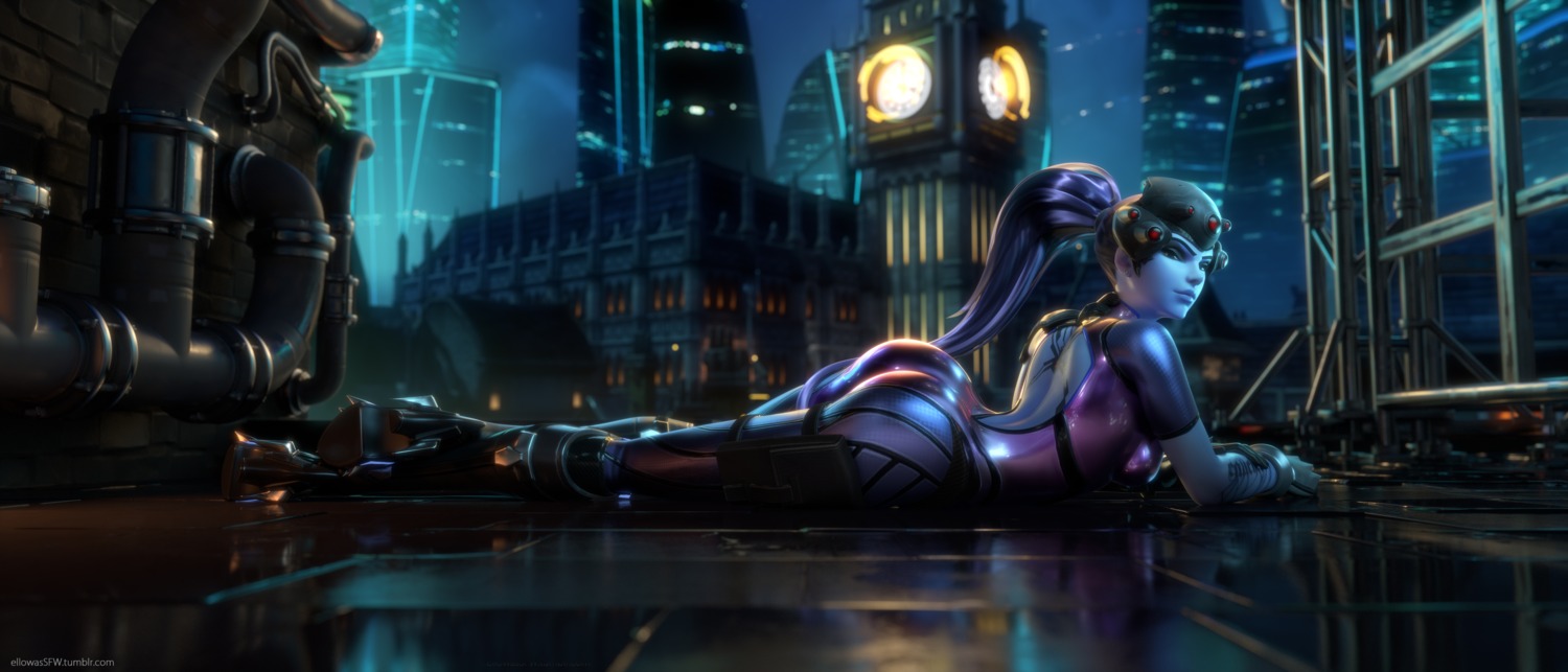 bodysuit ellowas heels overwatch tattoo widowmaker