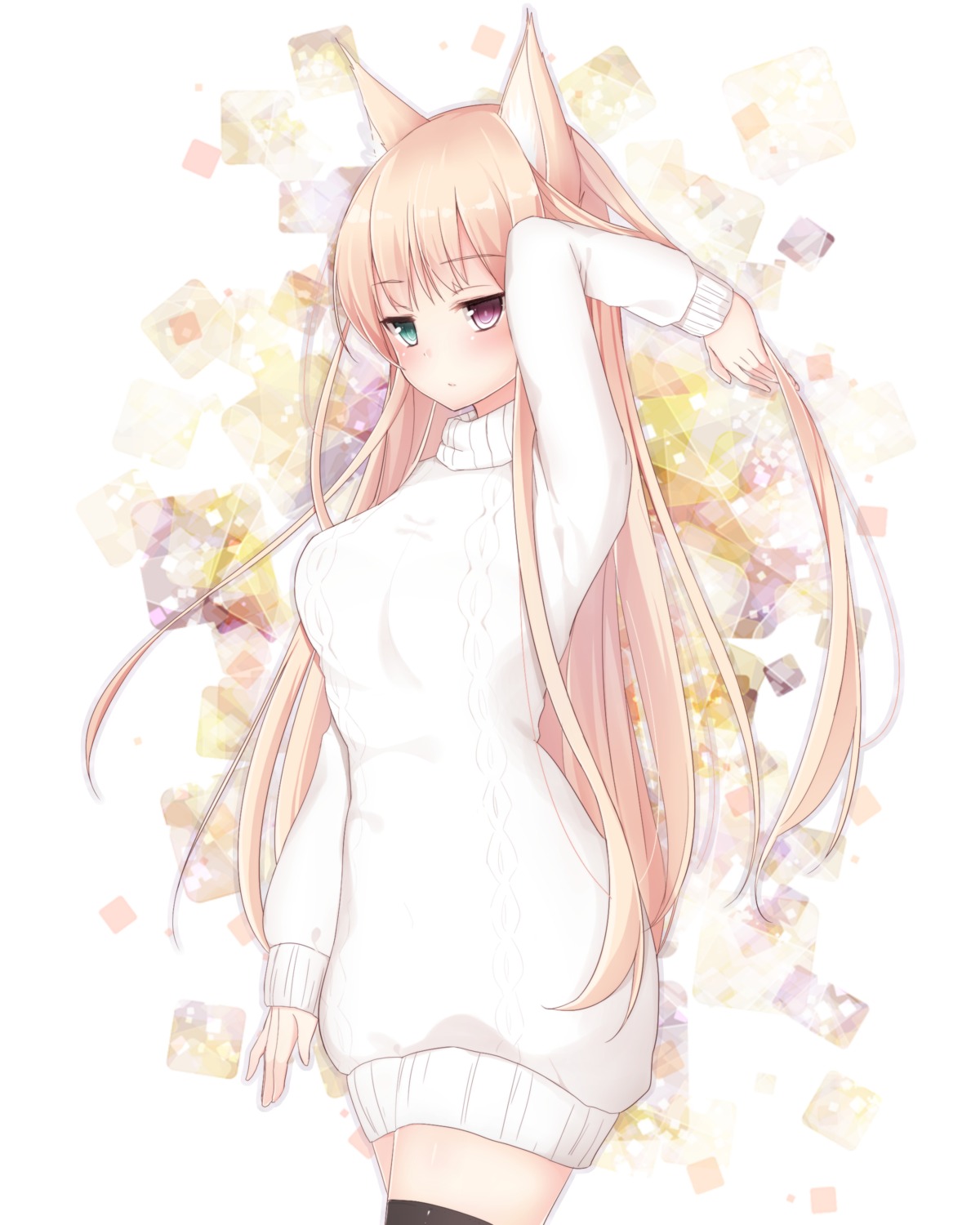 animal_ears heterochromia mocchan! sweater thighhighs