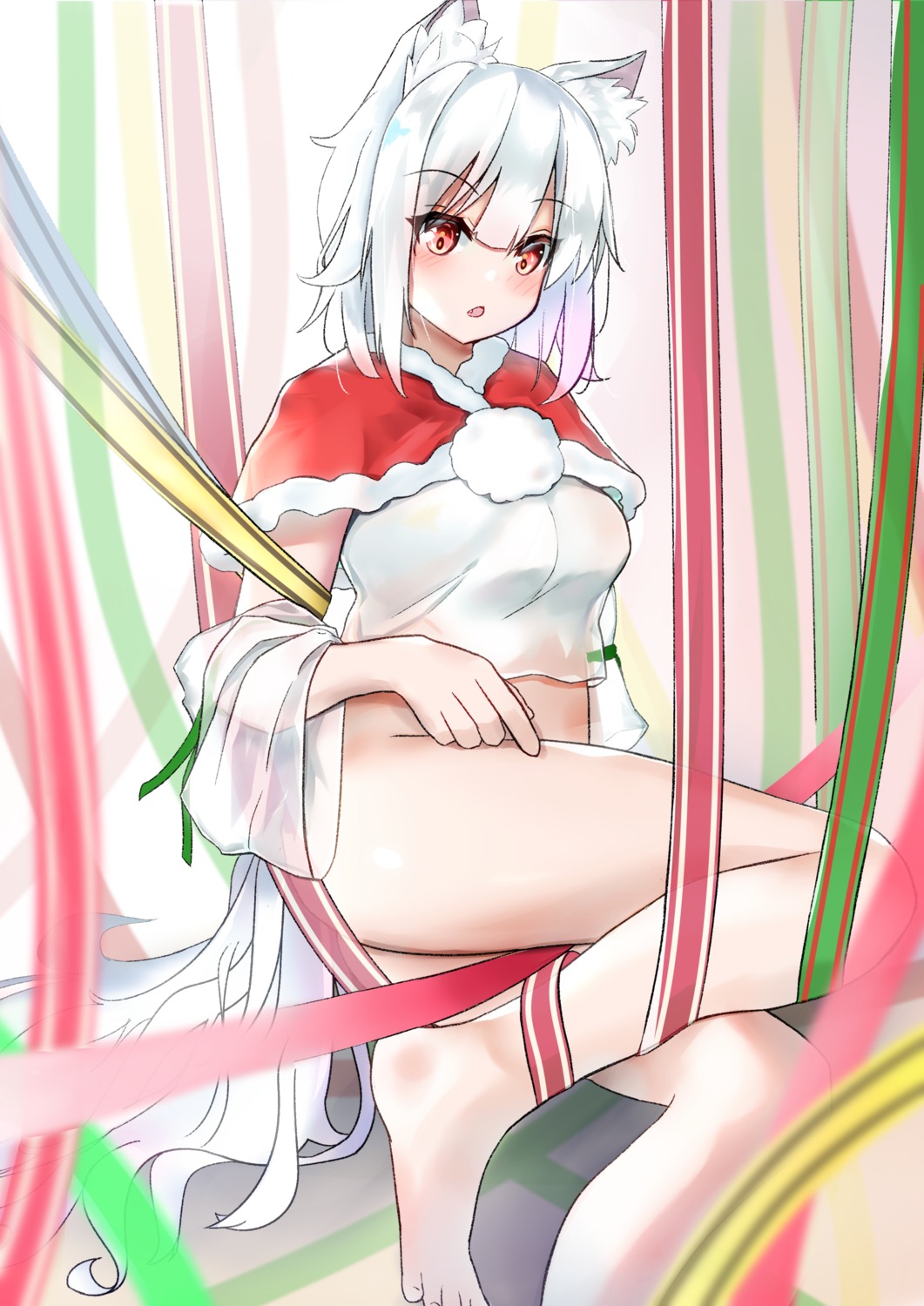 animal_ears bottomless christmas inubashiri_momiji kotoha_(kotoha65) see_through tail touhou