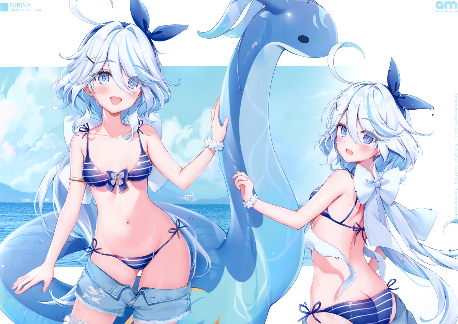 amaki amaki_ruto ass bikini furina garter genshin_impact heterochromia swimsuits torn_clothes wet