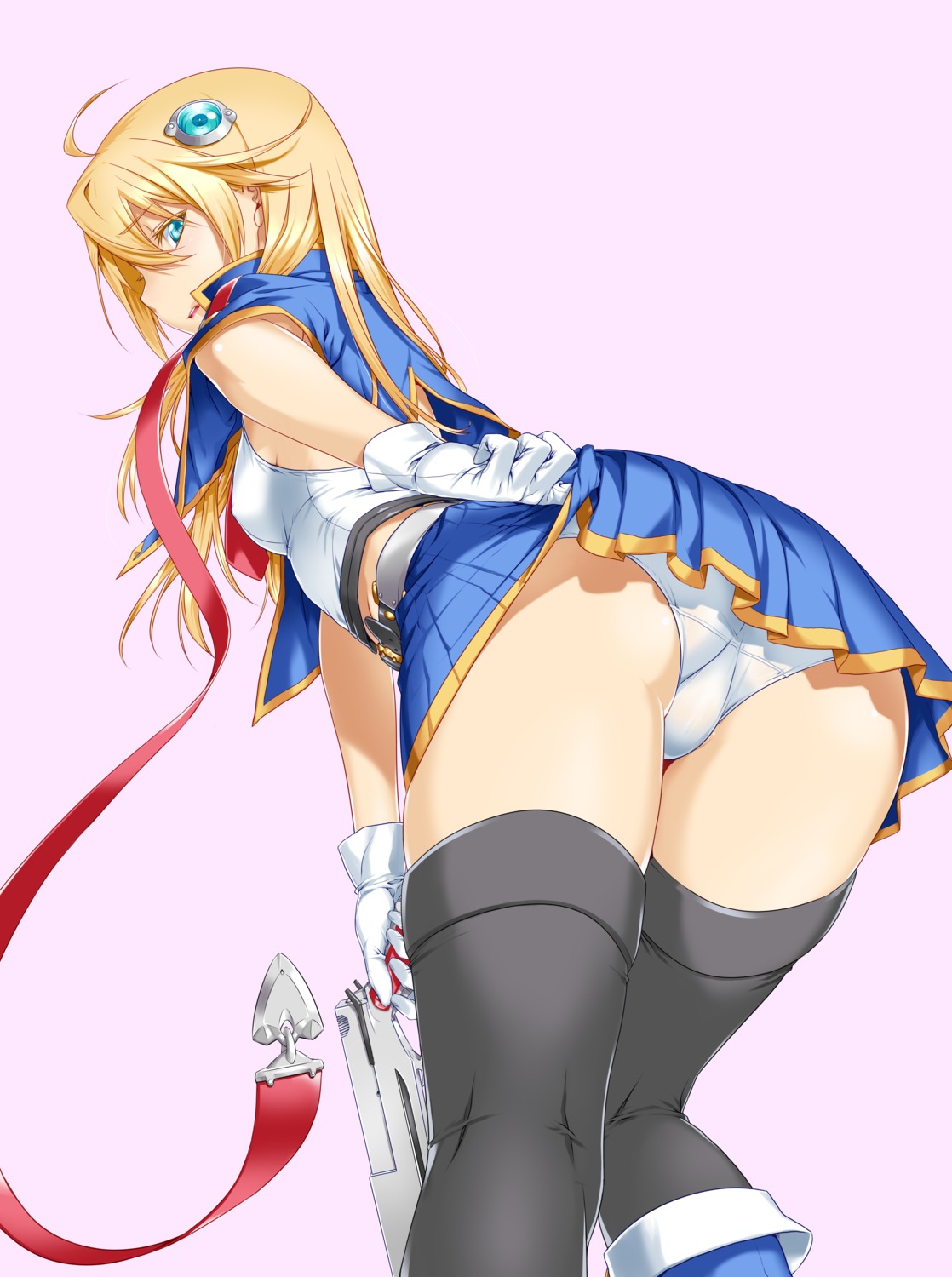 ass blazblue erect_nipples gun noel_vermillion pantsu skirt_lift thighhighs unpokotan