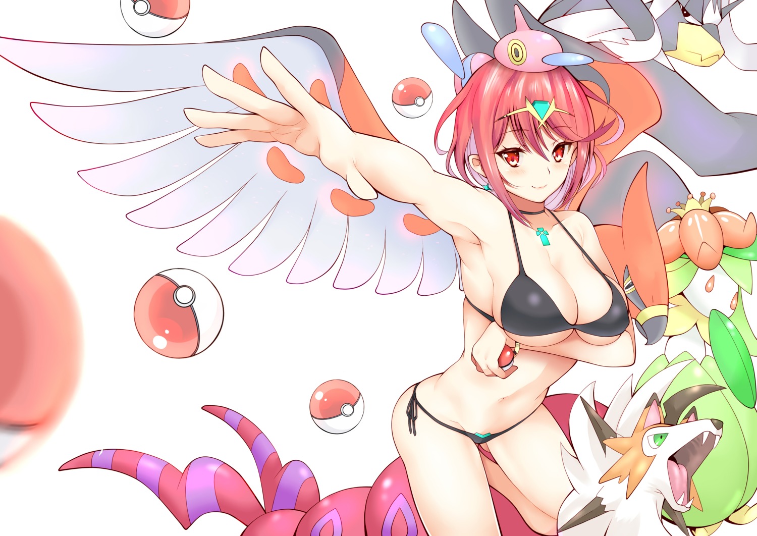 bikini breast_hold crossover daive erect_nipples homura_(xenoblade_2) pokemon swimsuits wings xenoblade xenoblade_chronicles_2