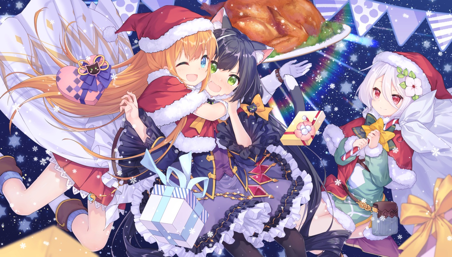 animal_ears christmas dress karyl_(princess_connect) kokkoro nekomimi pantyhose pecorine princess_connect princess_connect!_re:dive tail transistor