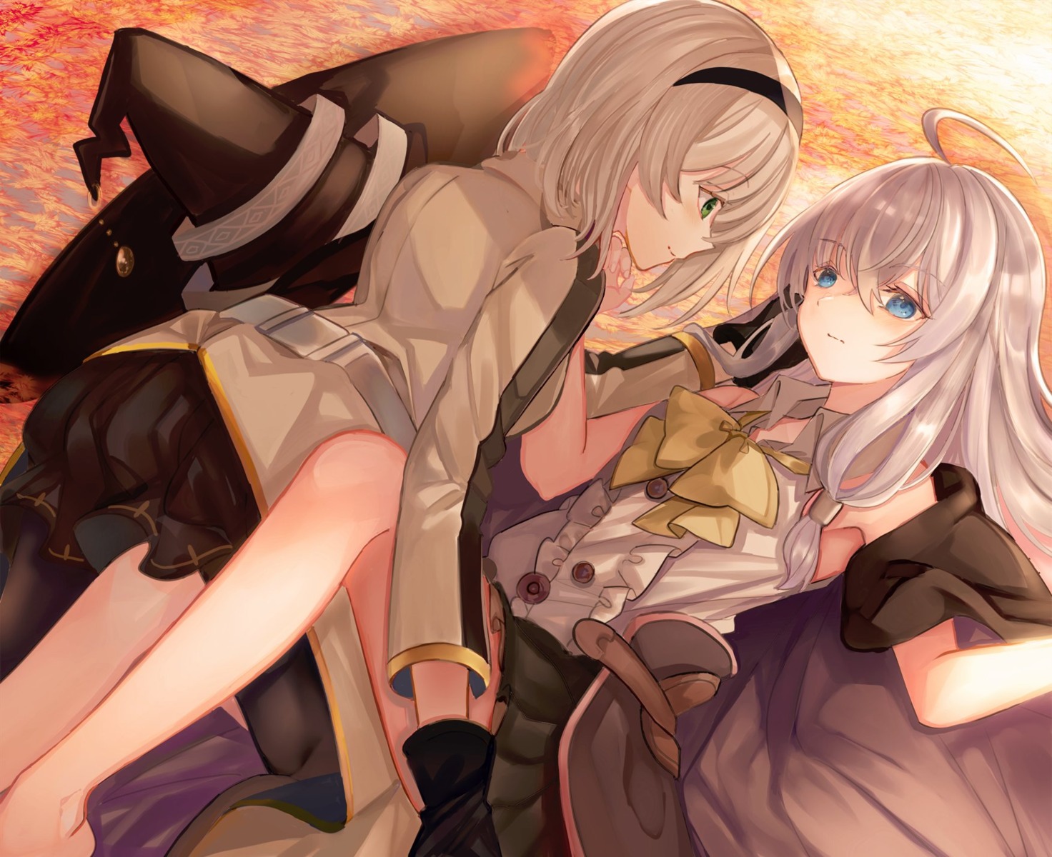 amnesia_(majo_no_tabitabi) elaina_(majo_no_tabitabi) majo_no_tabitabi skirt_lift tagme yuri