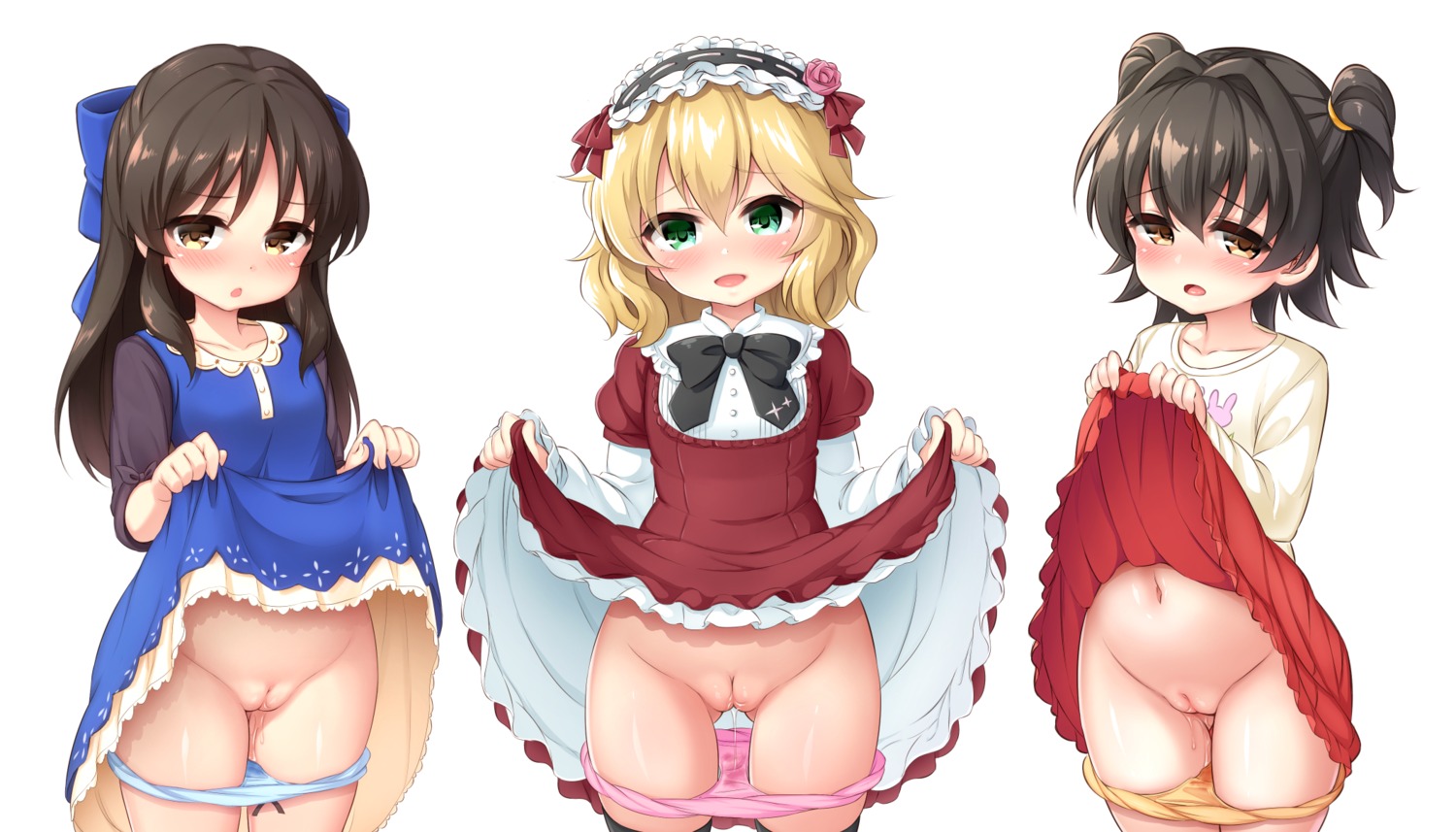 akagi_miria dress loli musouzuki pantsu panty_pull pussy pussy_juice sakurai_momoka_(idolm@ster) skirt_lift tachibana_arisu the_idolm@ster the_idolm@ster_cinderella_girls the_idolm@ster_cinderella_girls_u149