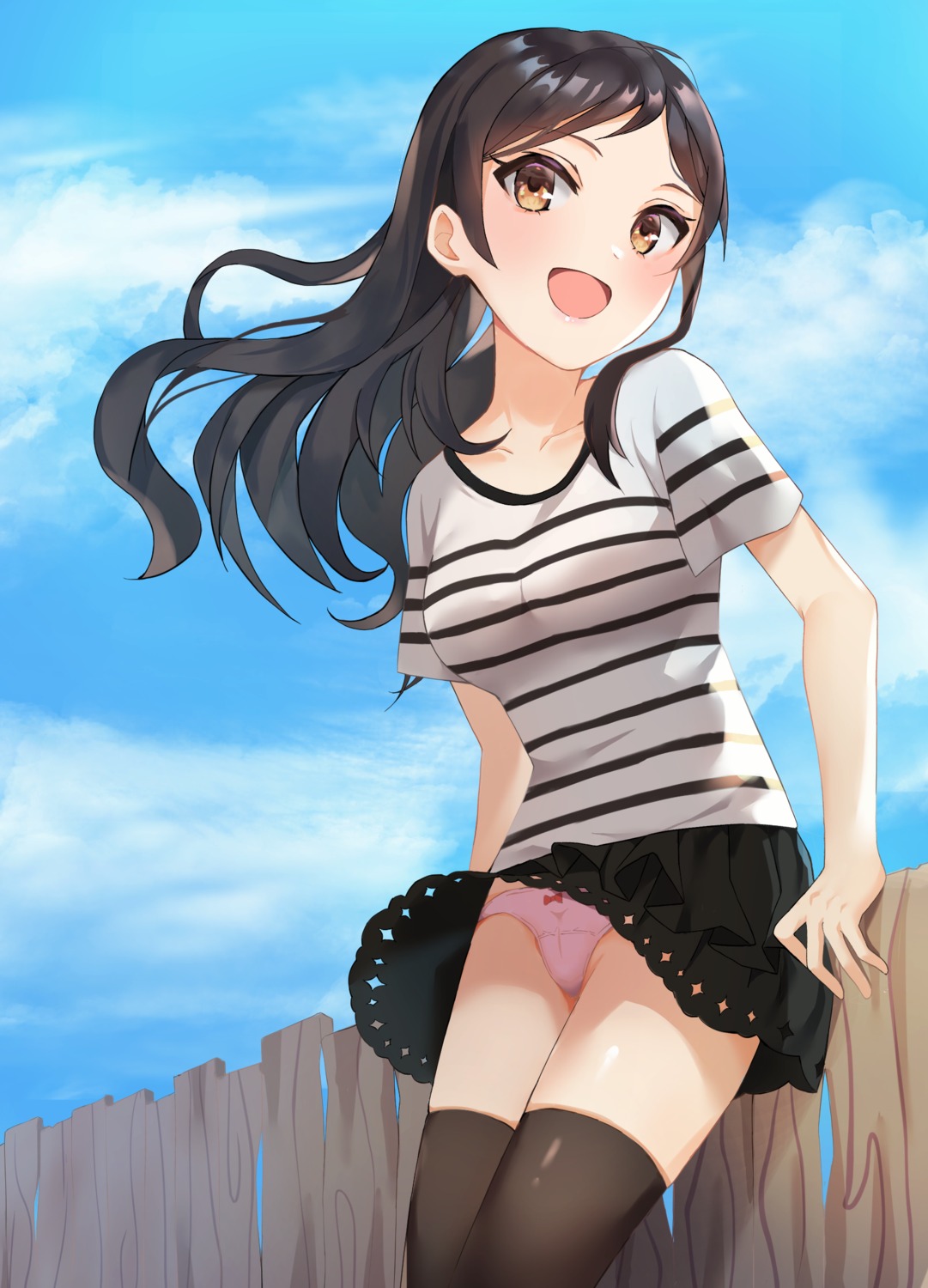 amanoyui kitazawa_shiho pantsu skirt_lift the_idolm@ster the_idolm@ster_million_live! the_idolm@ster_million_live!_theater_days thighhighs