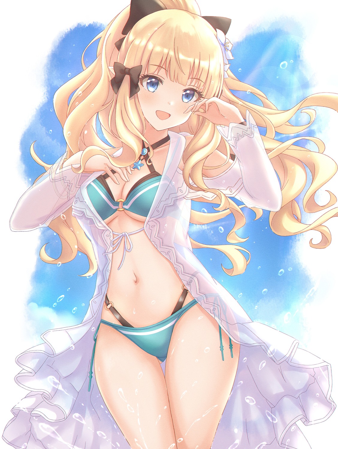 bikini gatchapowa open_shirt princess_connect! princess_connect!_re:dive sasaki_saren see_through swimsuits