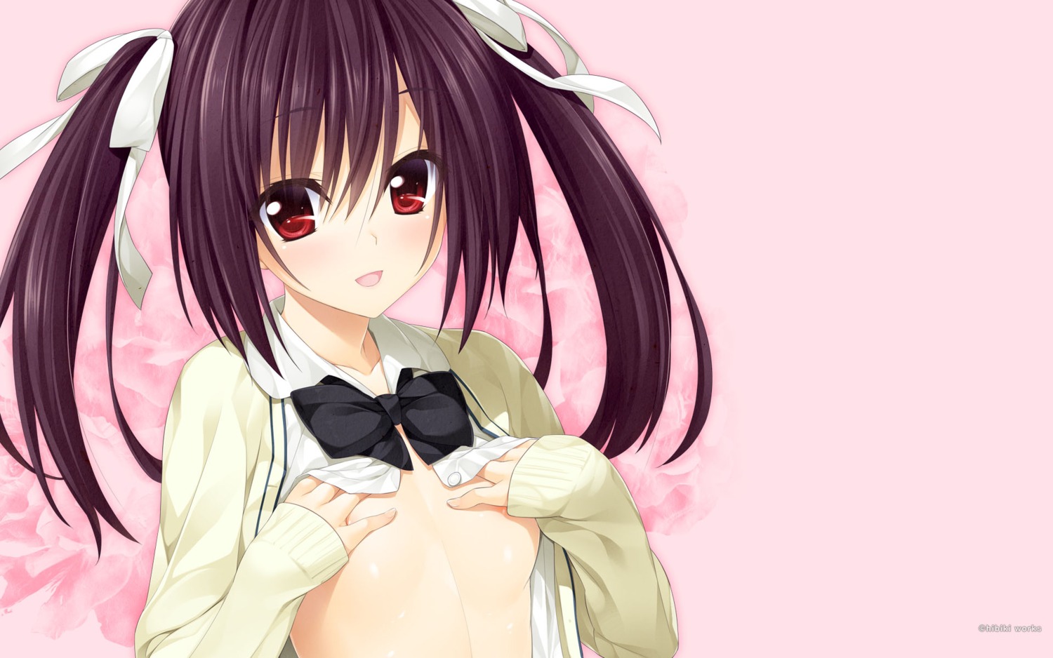 areola asagiri_sakura breast_hold hibiki_works no_bra open_shirt oryou pretty_x_cation seifuku sweater wallpaper