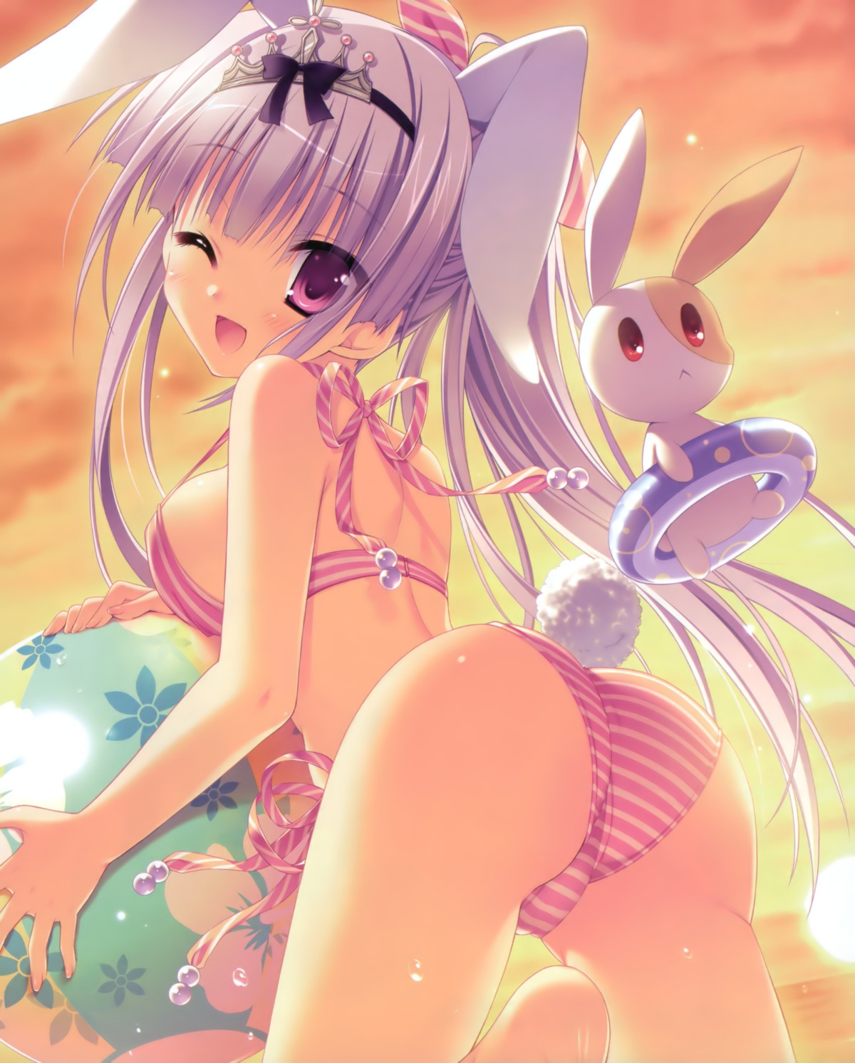 animal_ears ass bikini bunny_ears hatsuyuki_sakura hontani_kanae saga_planets swimsuits tail tamaki_sakura