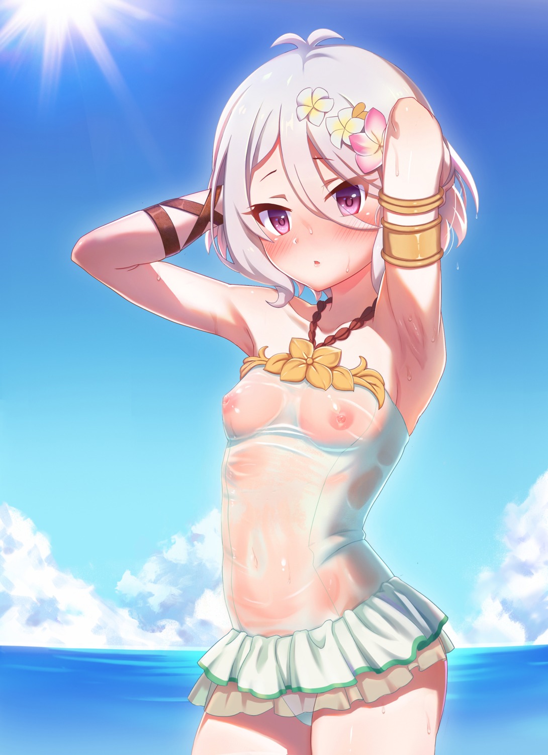 kokkoro loli mumistar nipples princess_connect princess_connect!_re:dive see_through swimsuits wet