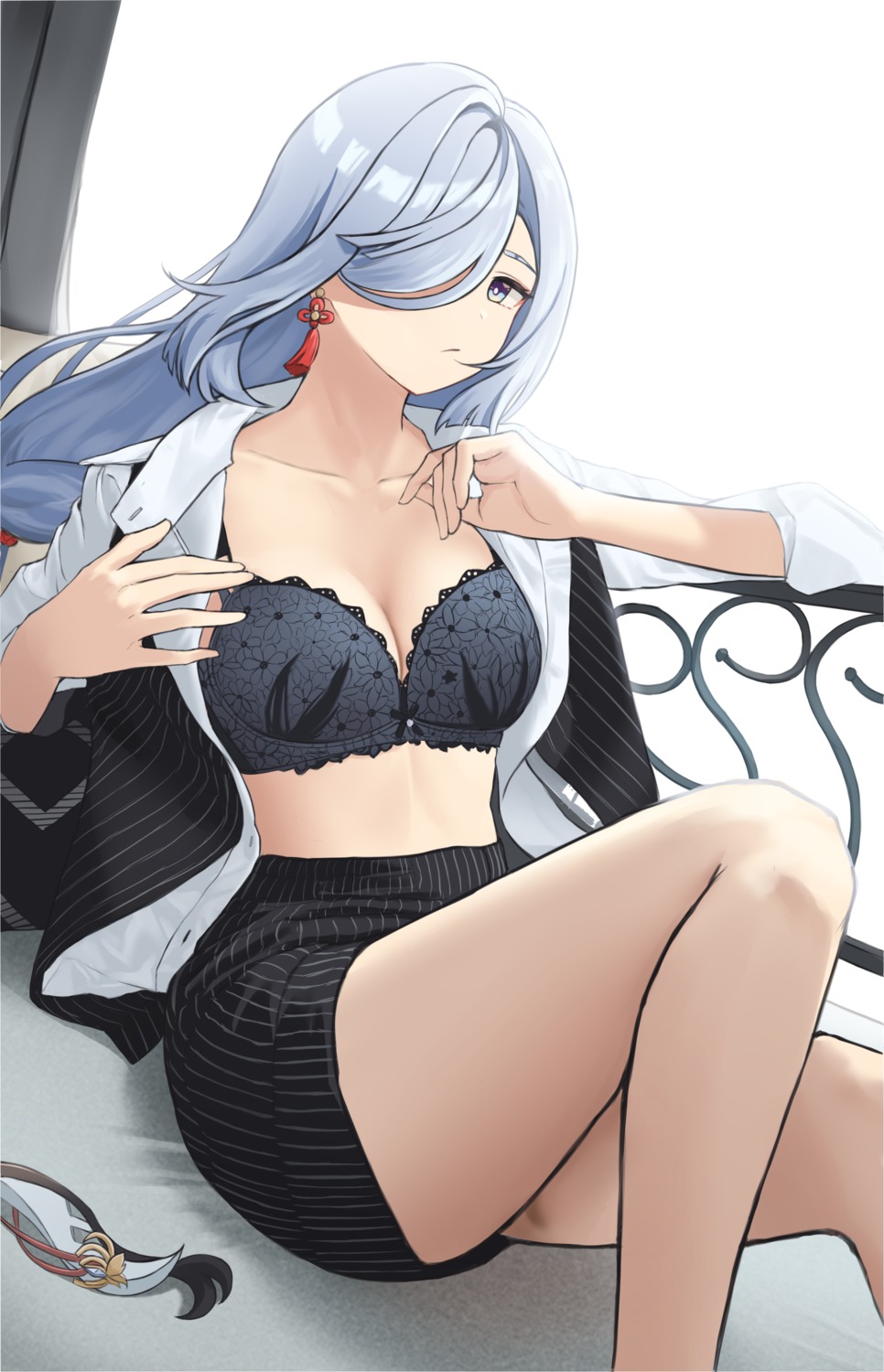 bra business_suit cleavage genshin_impact open_shirt pla0658 shenhe