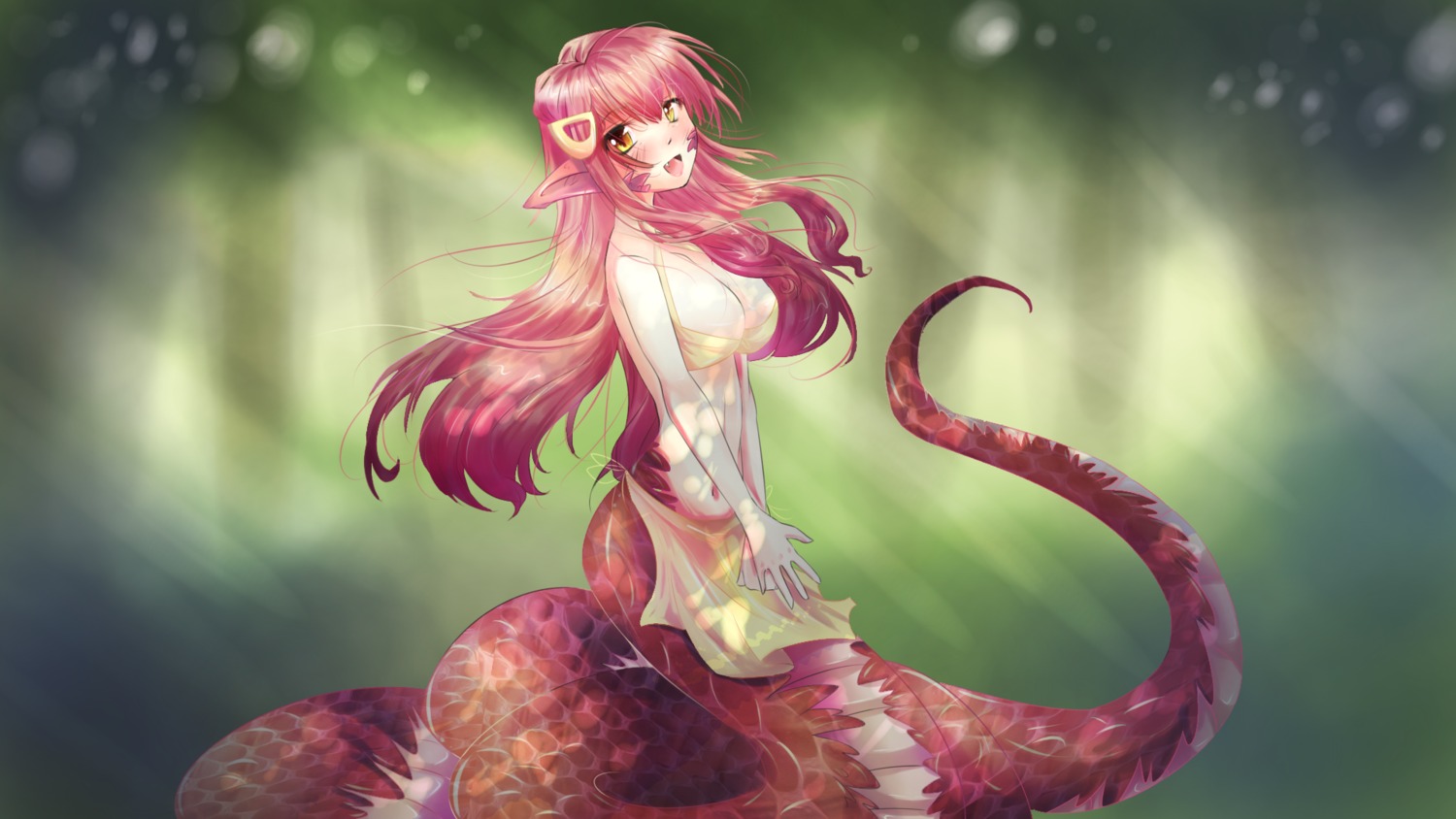 bikini_top dreampaw miia_(monster_musume) monster_girl monster_musume_no_iru_nichijou pointy_ears swimsuits tail wallpaper