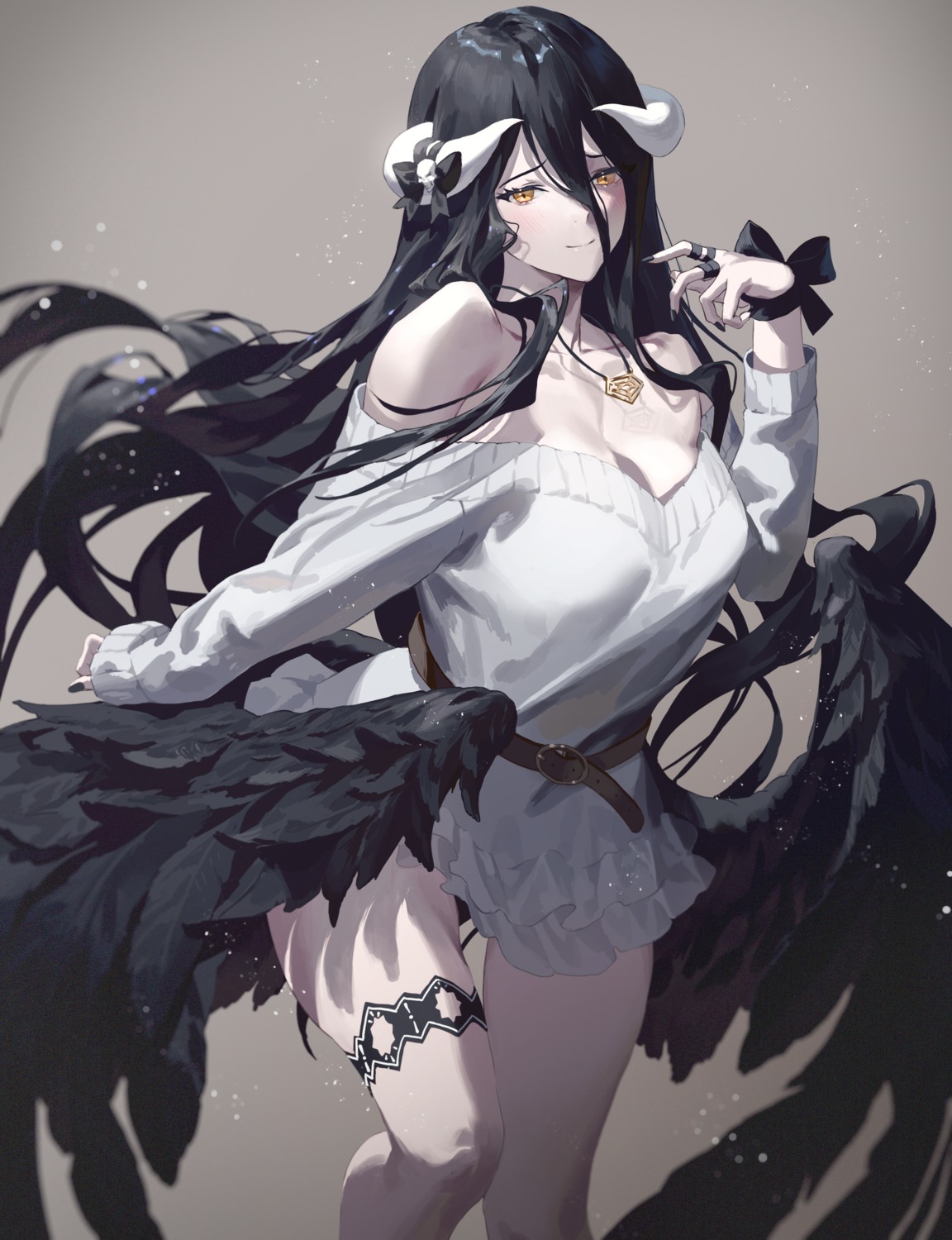 albedo_(overlord) dress fajyobore garter horns overlord sweater wings