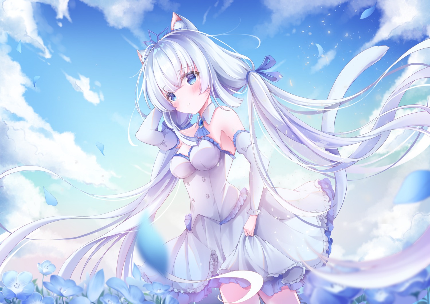 animal_ears dress nayuuchan nekomimi skirt_lift tail