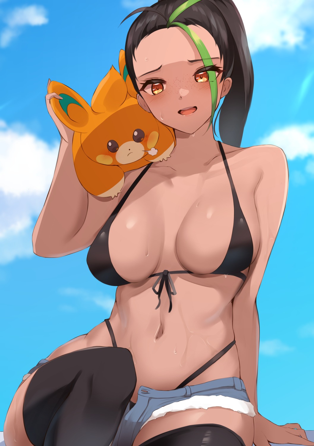 bikini haneramu nemona_(pokemon) pawmi pokemon pokemon_sv swimsuits thighhighs