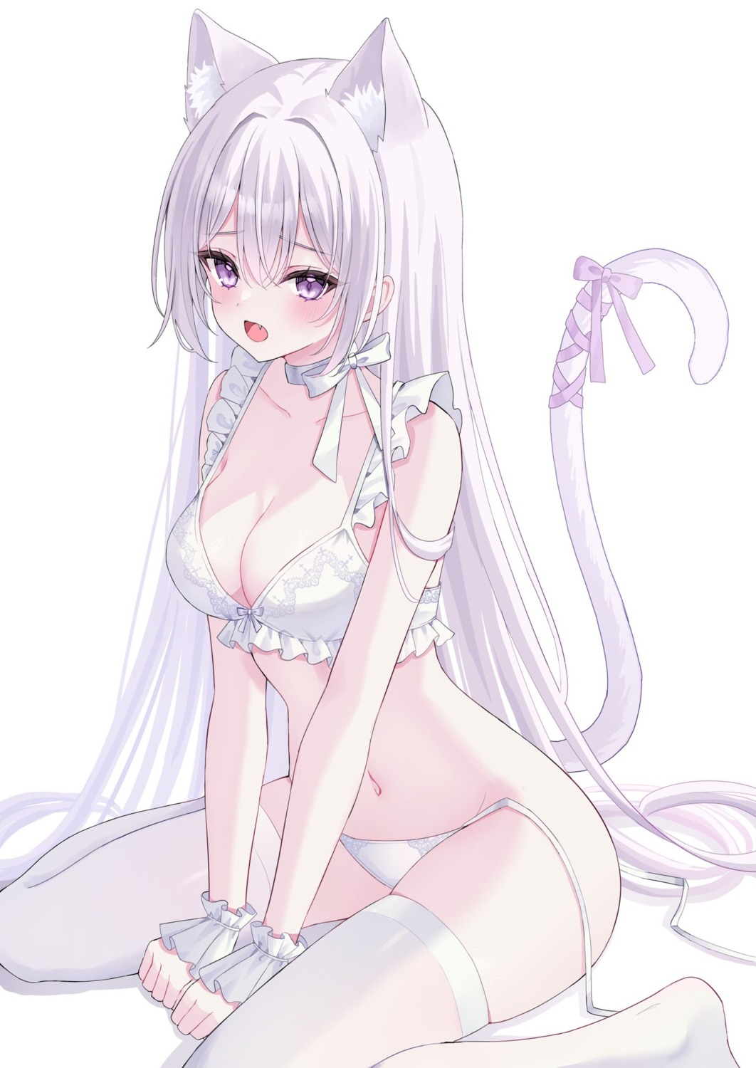 animal_ears bra nekomimi pantsu panty_pull string_panties suineco tail thighhighs