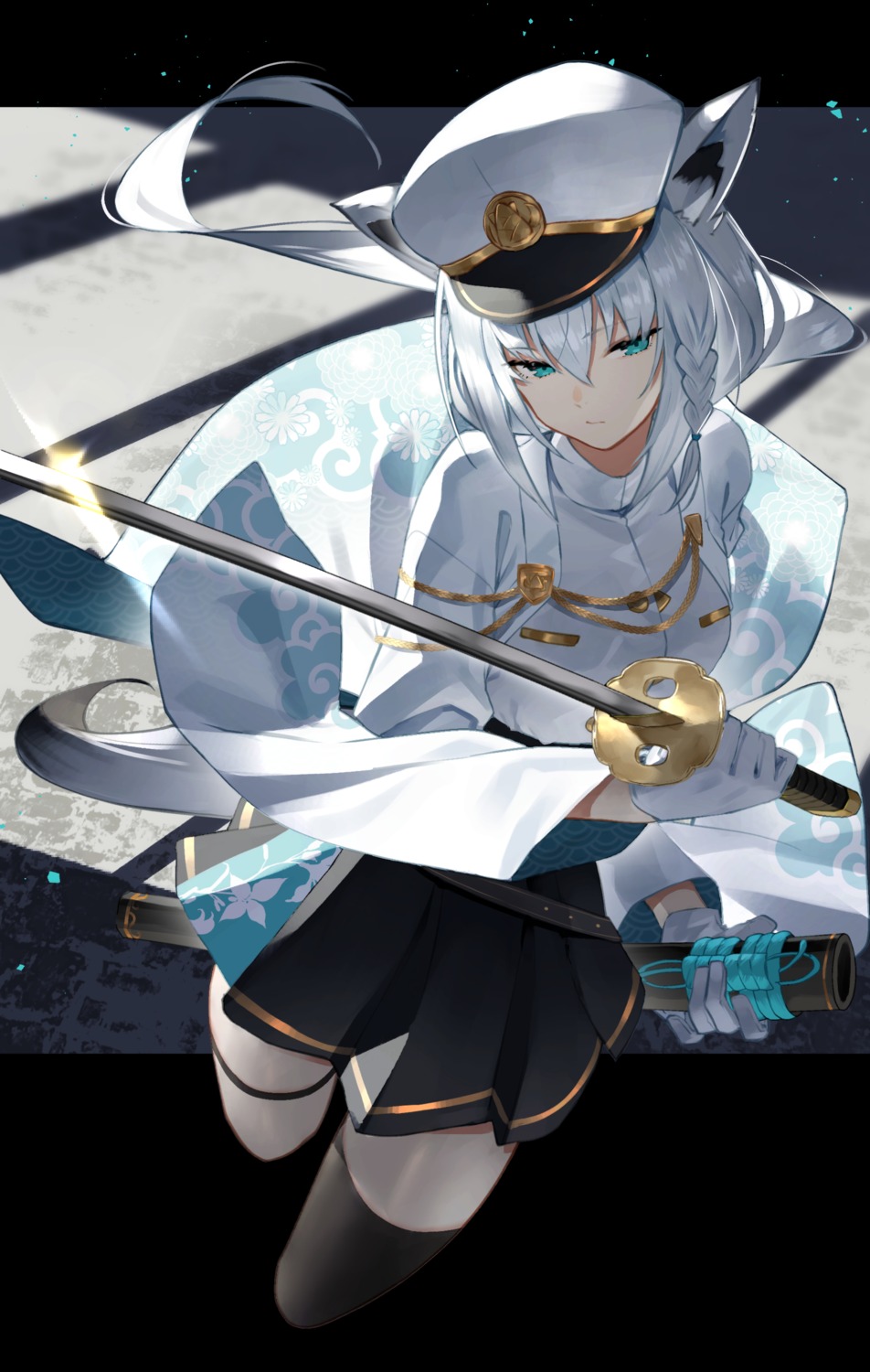 animal_ears garter hololive hololive_gamers shirakami_fubuki sukocchi sword thighhighs uniform