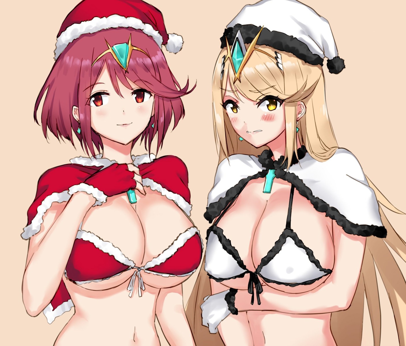 bikini_top christmas erect_nipples hikari_(xenoblade_2) homura_(xenoblade_2) negresco swimsuits xenoblade xenoblade_chronicles_2