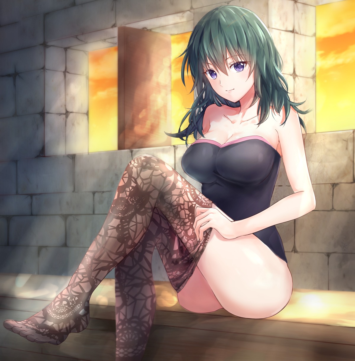 byleth_(fire_emblem) cleavage feet fire_emblem fire_emblem_three_houses oramikainu pantyhose undressing