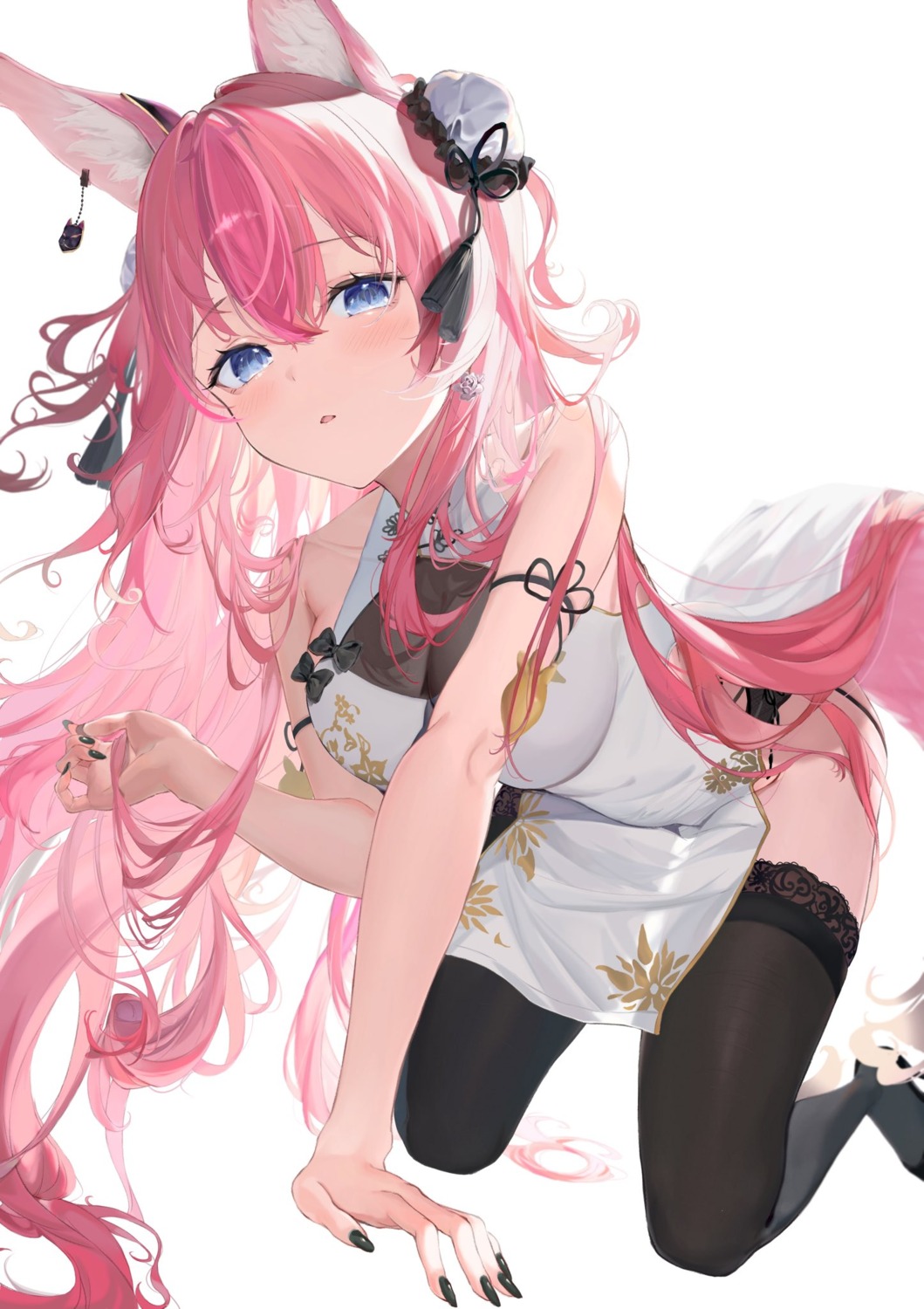 animal_ears chinadress indie_virtual_youtuber see_through stockings tagme tail thighhighs