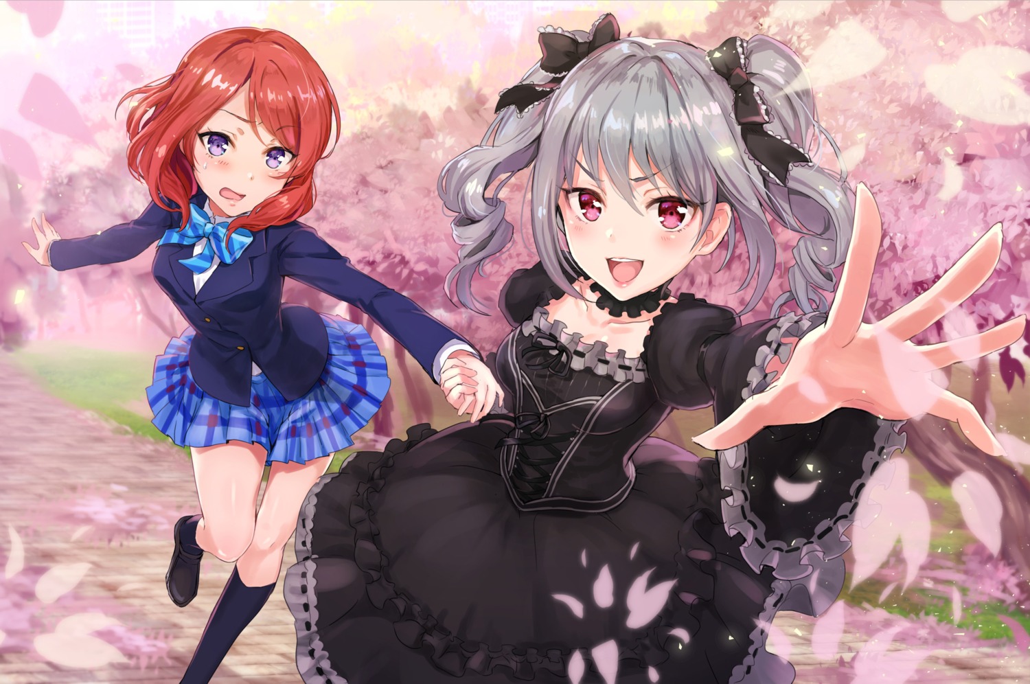 crossover dress gothic_lolita kanzaki_ranko lolita_fashion love_live! nishikino_maki piyoyanagi seifuku the_idolm@ster the_idolm@ster_cinderella_girls