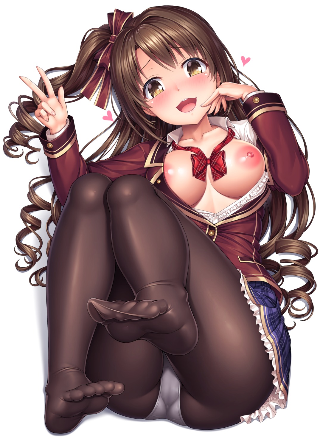 breasts cameltoe lambda_(artist) nipples no_bra open_shirt pantsu pantyhose seifuku shimamura_uzuki the_idolm@ster the_idolm@ster_cinderella_girls