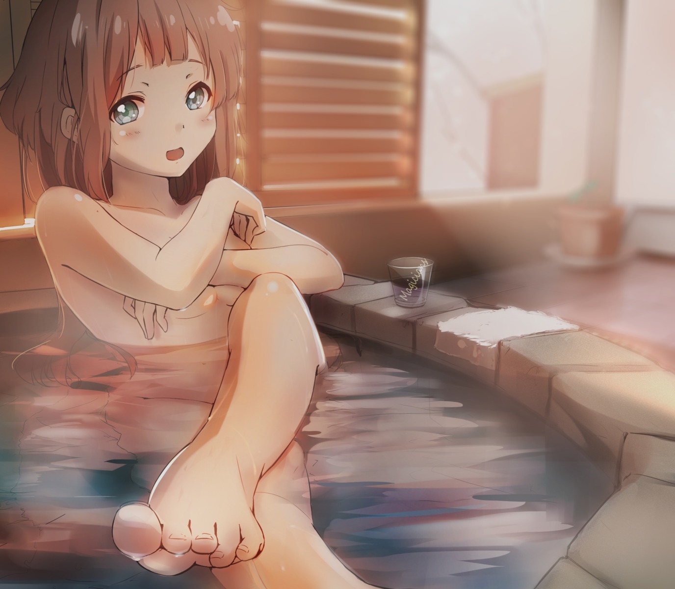 bathing breast_hold feet kyoukai_no_kanata magicians naked shindou_ai wet