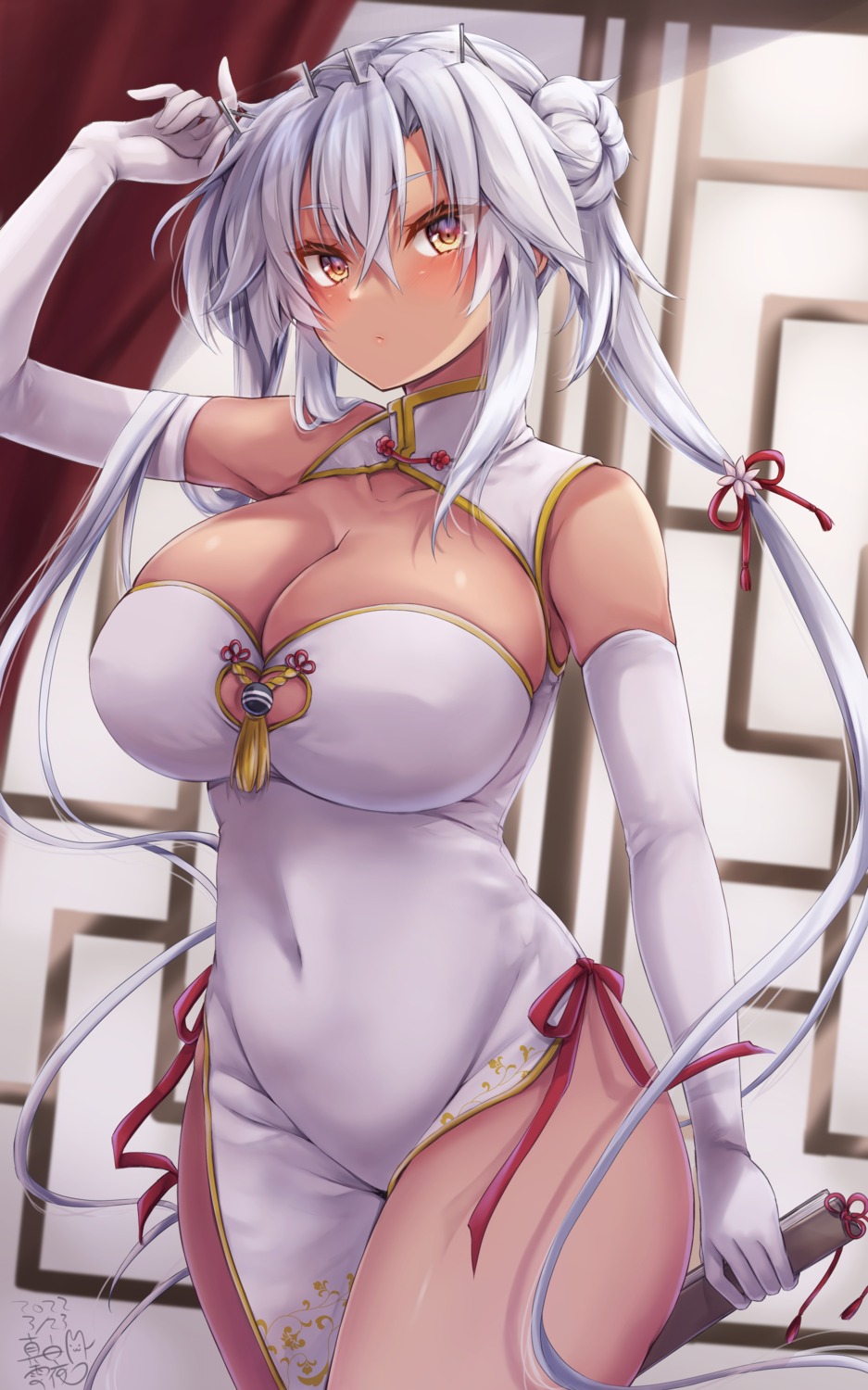 chinadress cleavage kantai_collection mashiro_yukiya megane musashi_(kancolle)