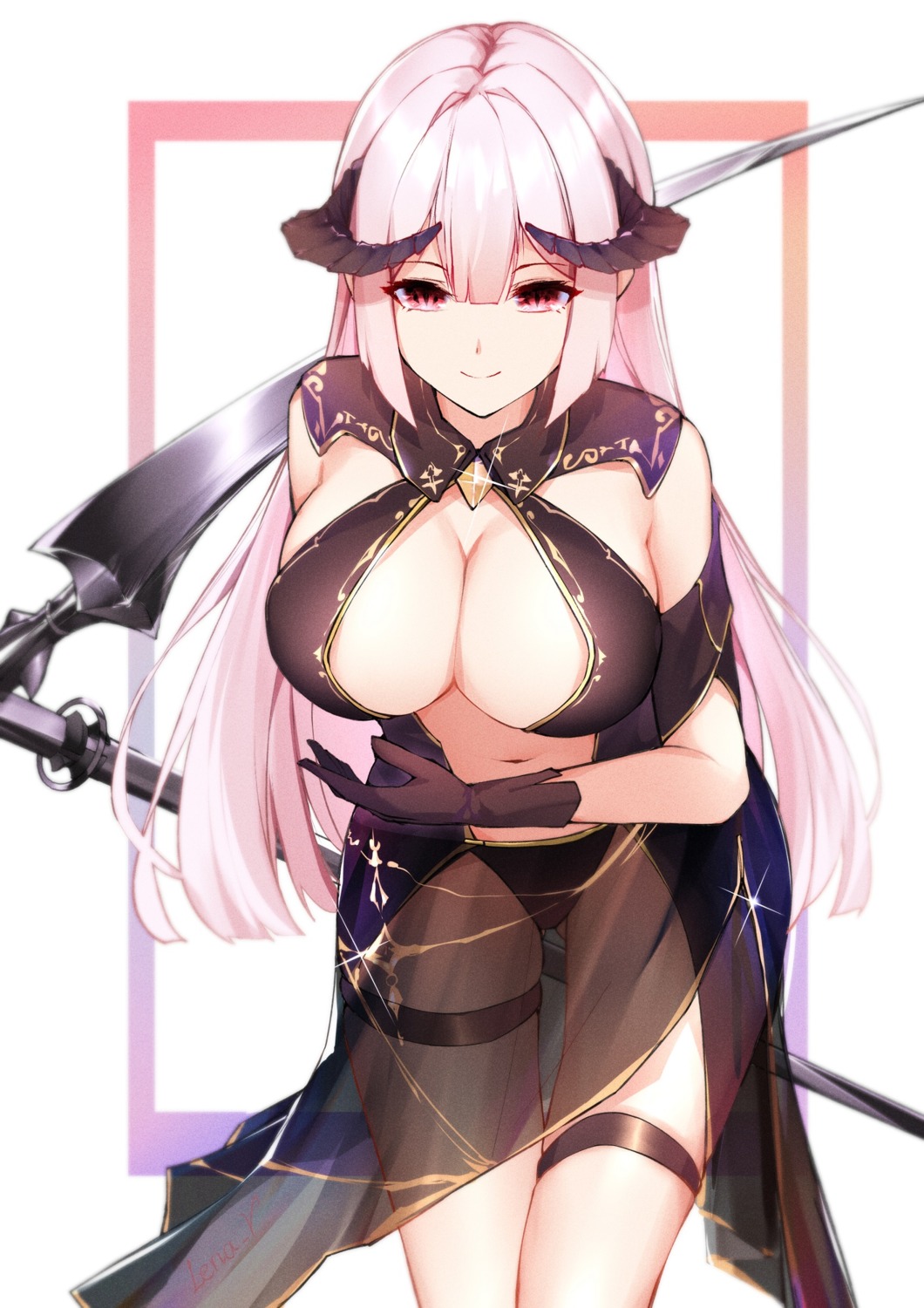 cleavage dress garter horns leria_v no_bra see_through weapon