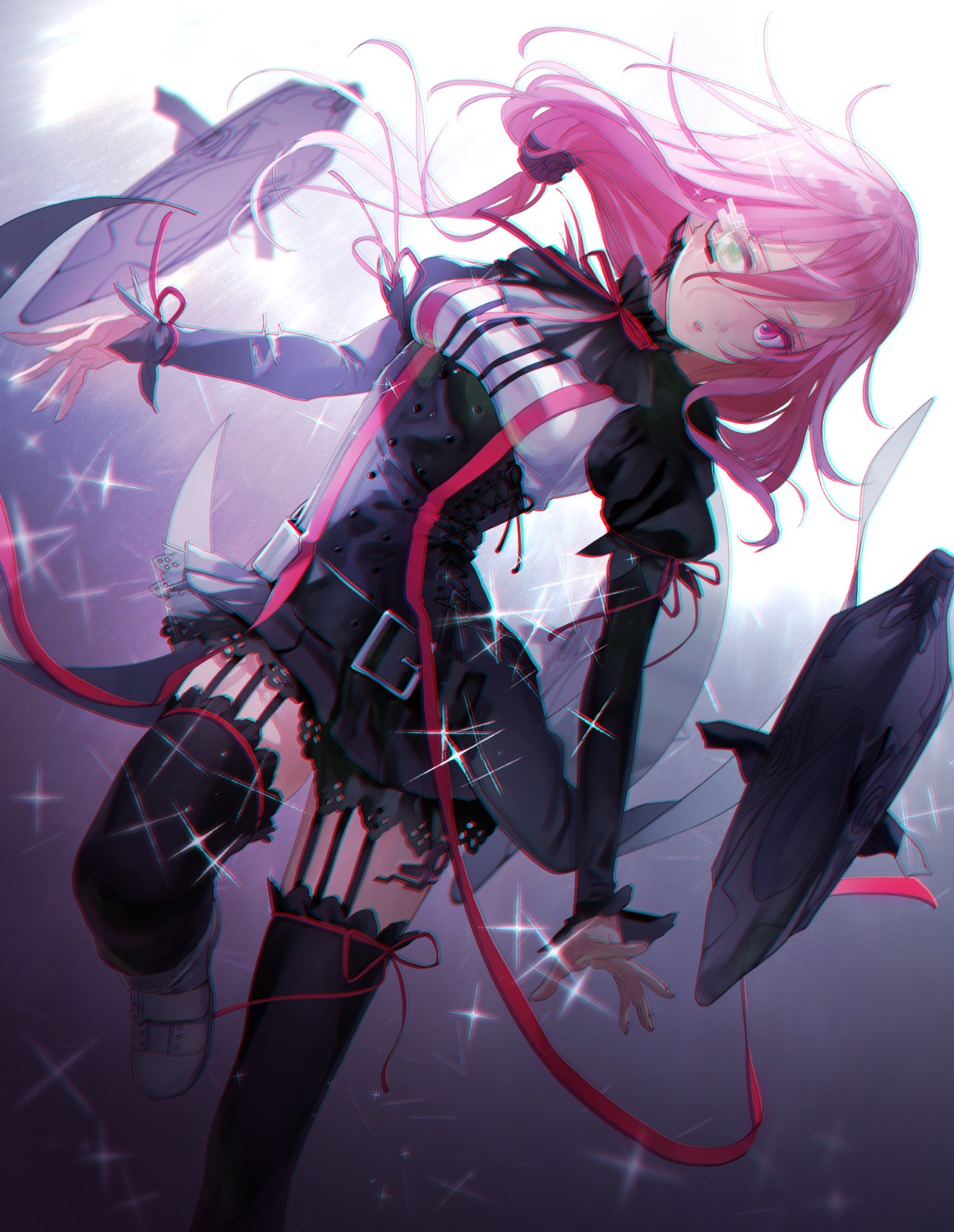 anime, thigh, highs, Guilty Crown, pink hair, anime girls