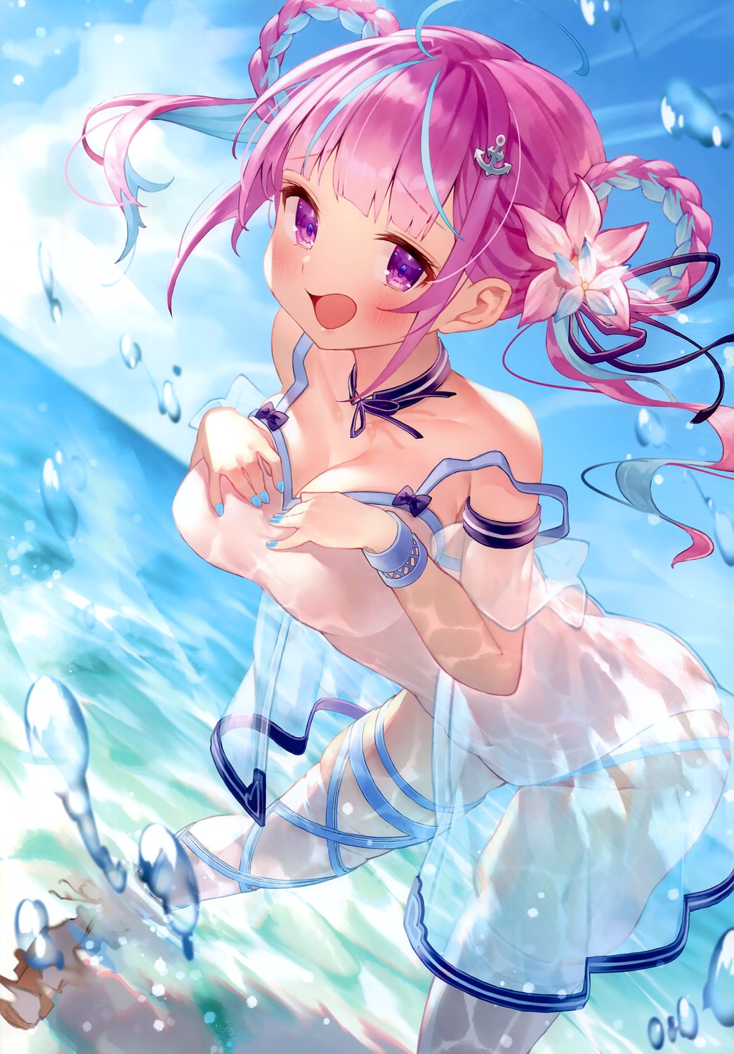 breast_hold hololive minato_aqua rin31153336 swimsuits thighhighs wet