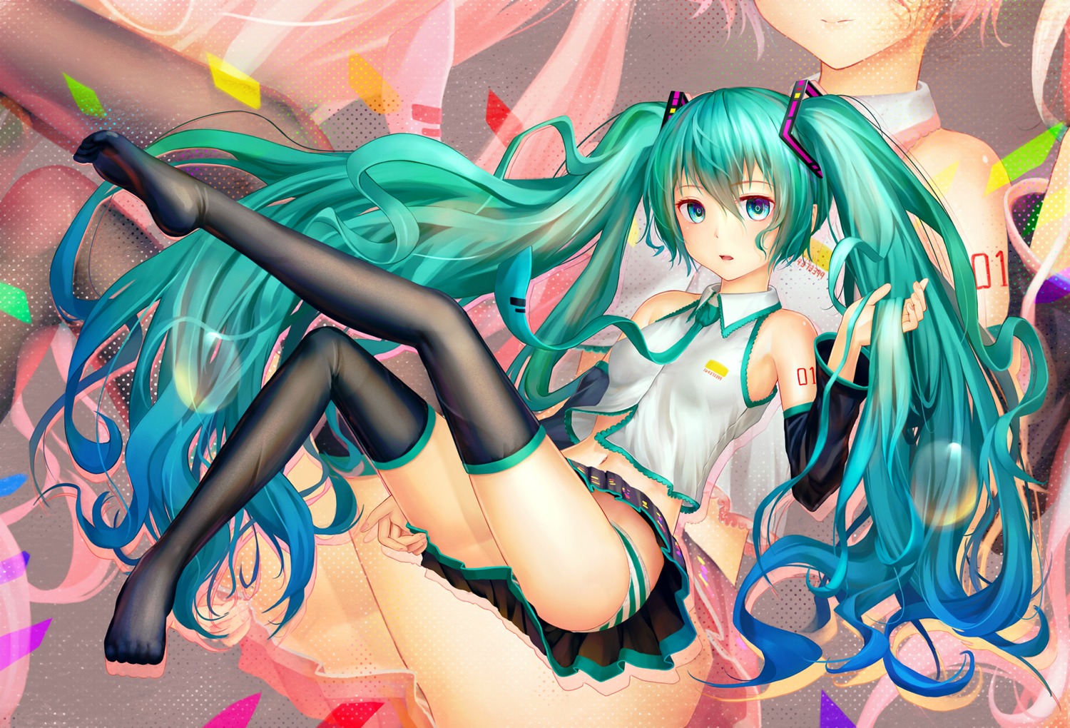 aki99 hatsune_miku pantsu shimapan tattoo thighhighs vocaloid