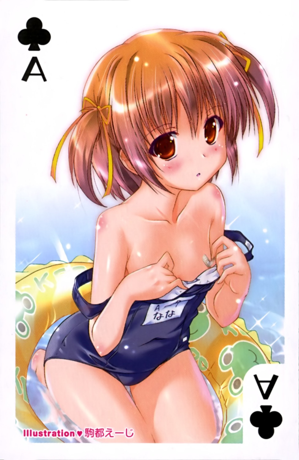 bandaid card komatsu_e-ji school_swimsuit swimsuits undressing wet