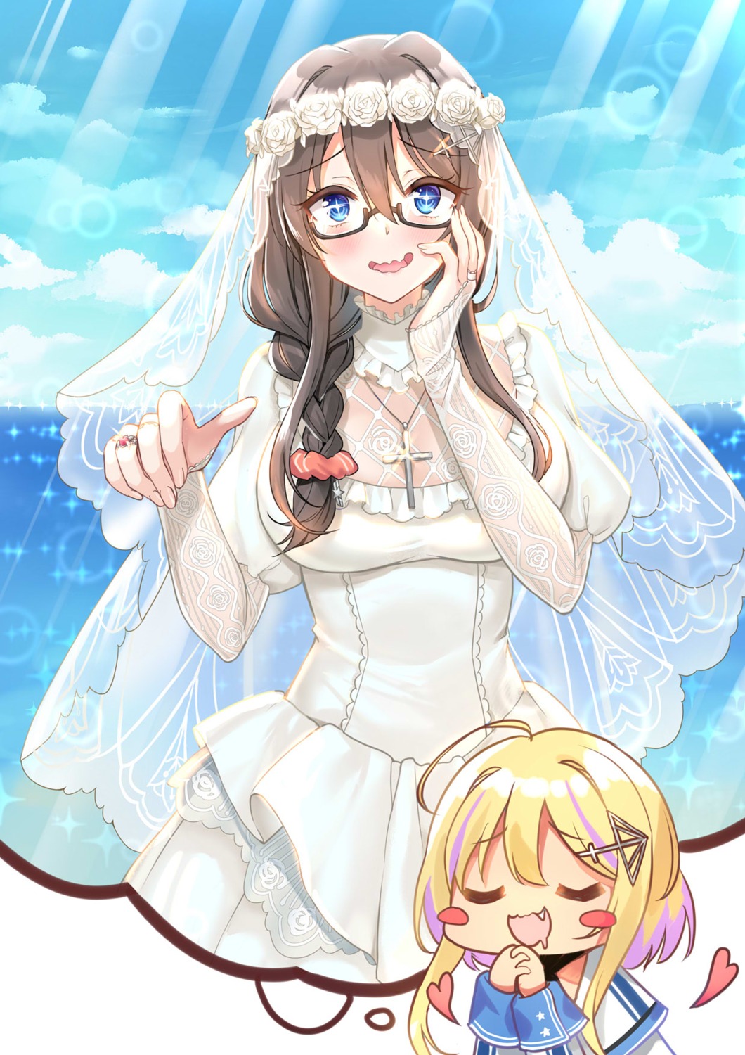 azur_lane dress marblehead_(azur_lane) megane see_through silveroid wedding_dress