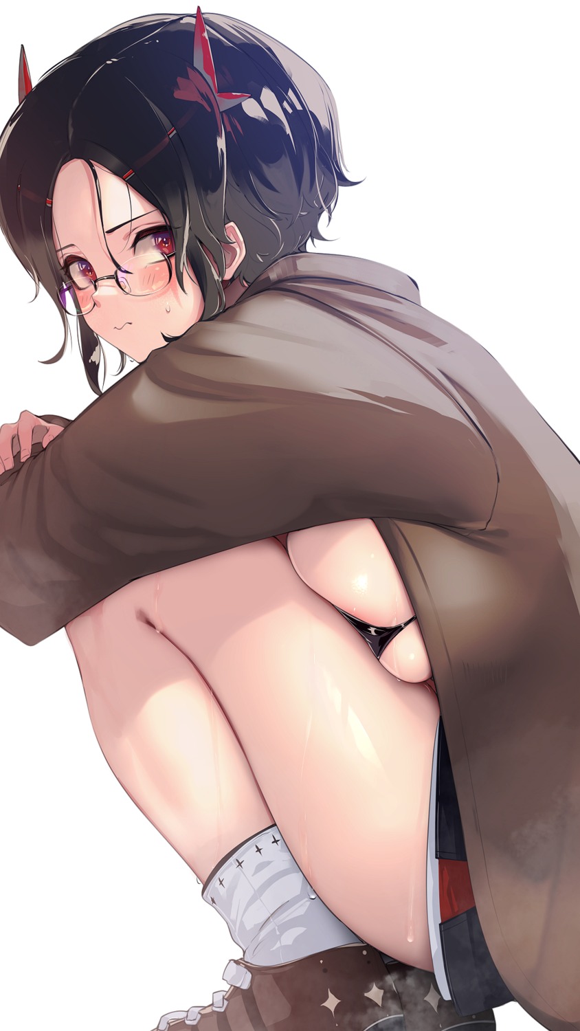 bra horns kashu_(hizake) megane open_shirt