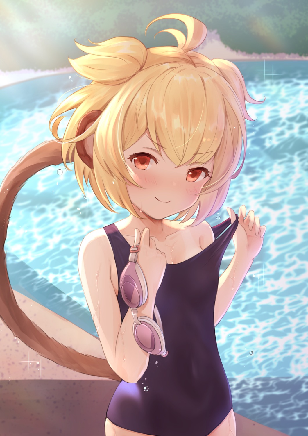 andira_(granblue_fantasy) animal_ears granblue_fantasy kimblee loli school_swimsuit swimsuits tail undressing wet