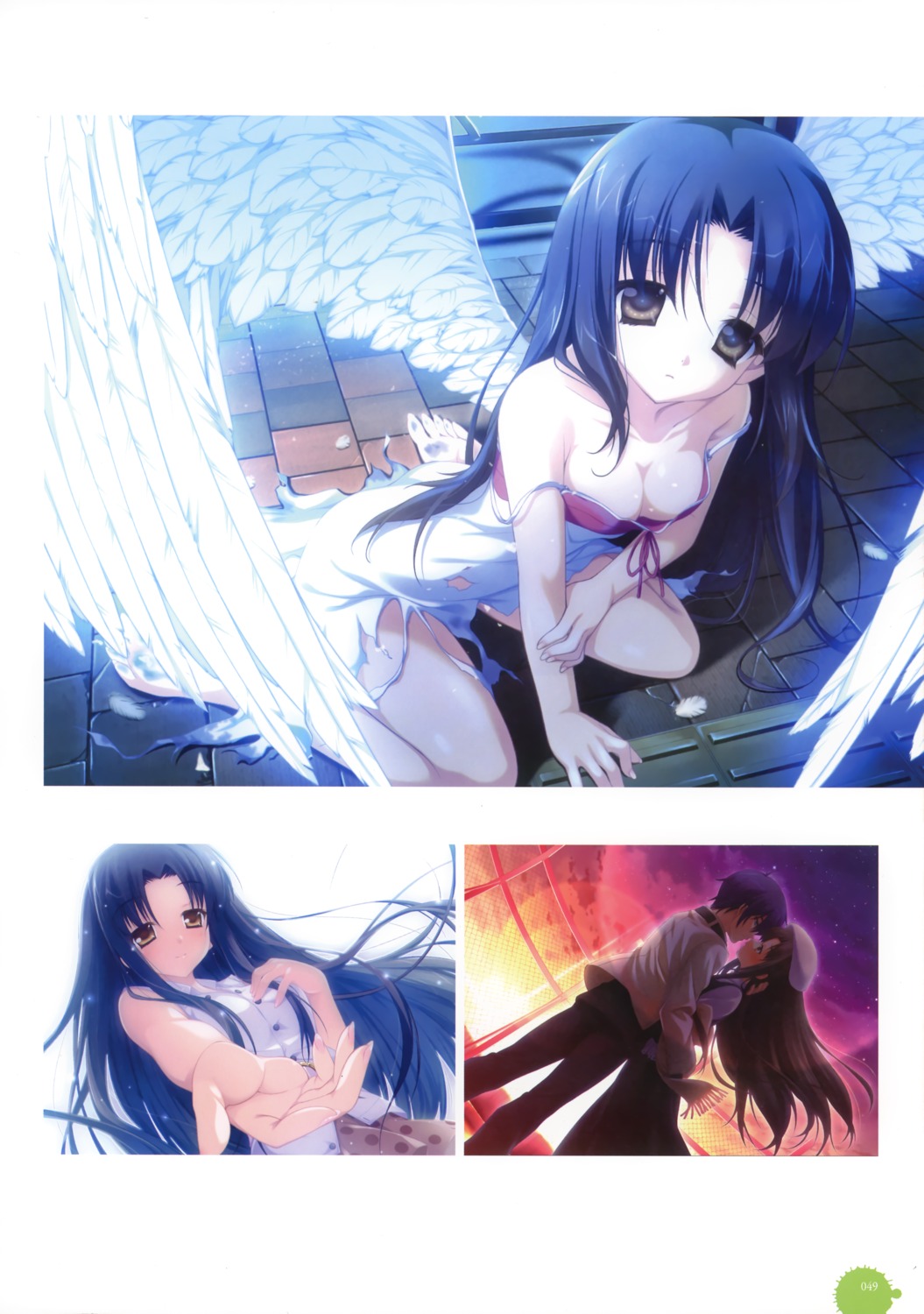 11eyes cleavage dress kengou ozawa_yuu satsuki_kakeru tachibana_kukuri torn_clothes wings