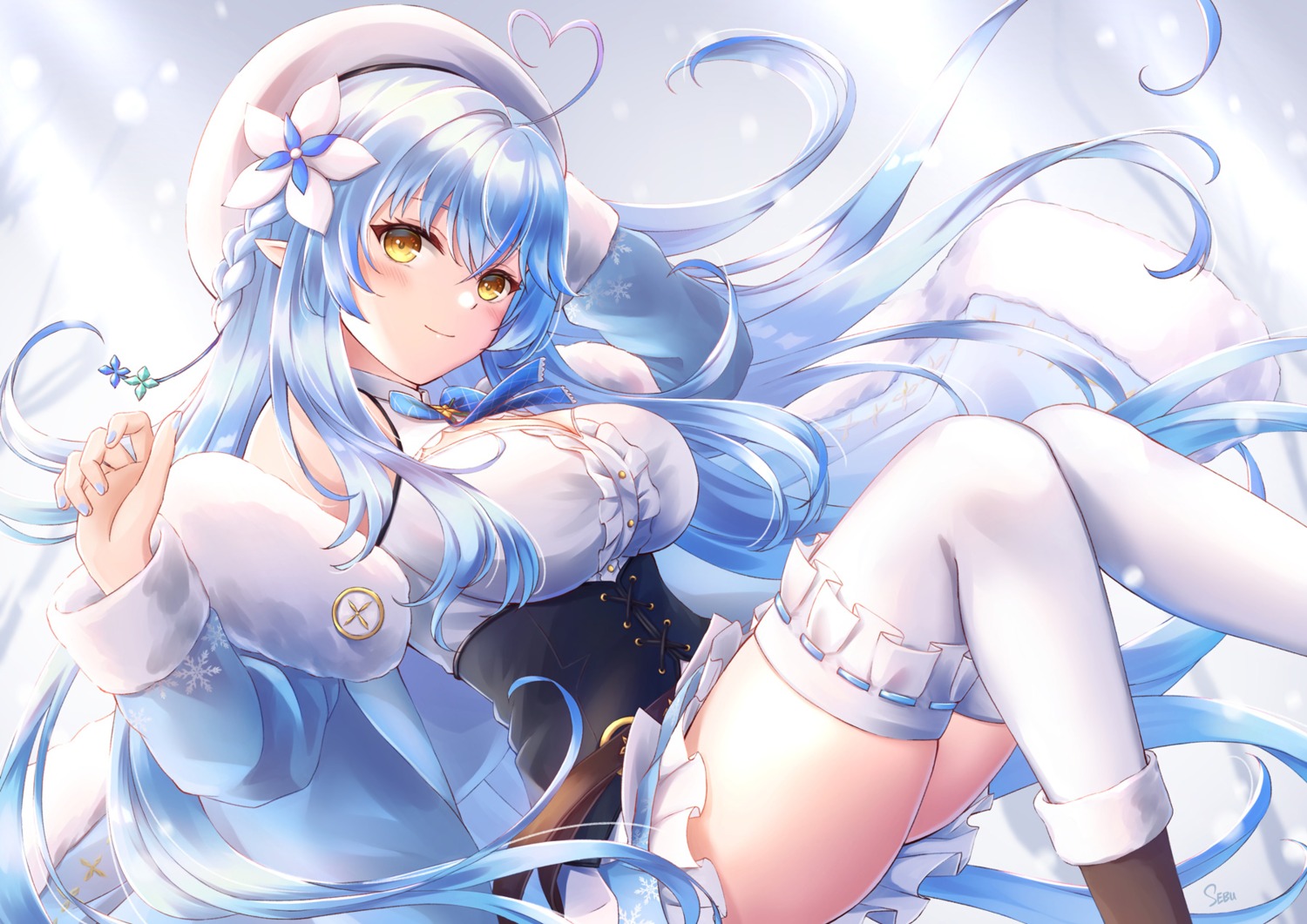 elf hololive pointy_ears sebu_illust skirt_lift thighhighs yukihana_lamy