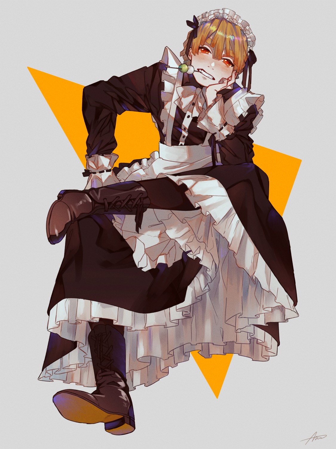 agatsuma_zenitsu chinhisa_ame crossdress kimetsu_no_yaiba maid male