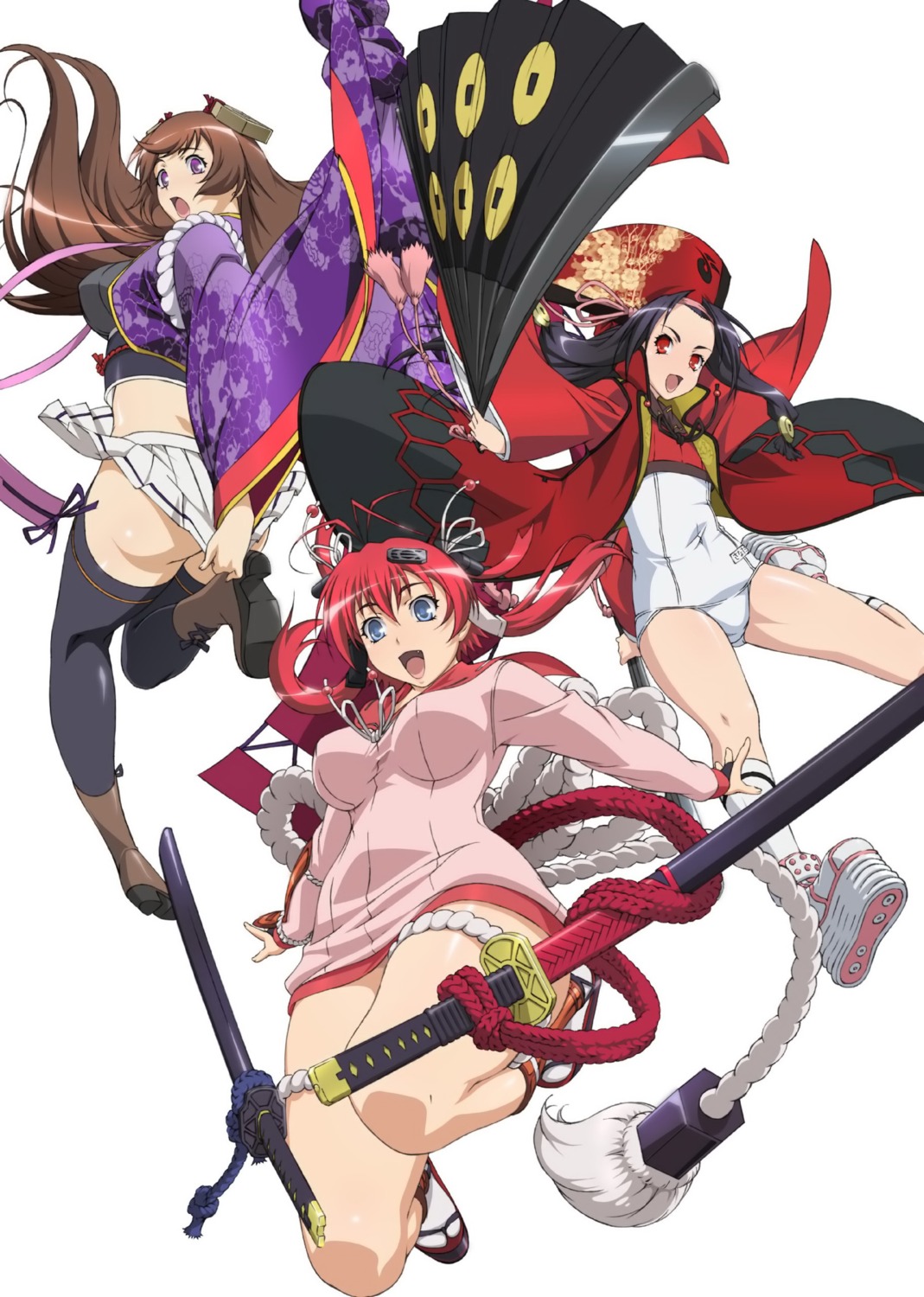 ass hyakka_ryouran_samurai_girls japanese_clothes miyazawa_tsutomu nopan sanada_yukimura sanada_yukimura_(hyakka_ryouran) school_swimsuit seifuku senhime swimsuits sword thighhighs tokugawa_sen yagyuu_juubei_(hyakka_ryouran) yagyuu_juubei_mitsuyoshi