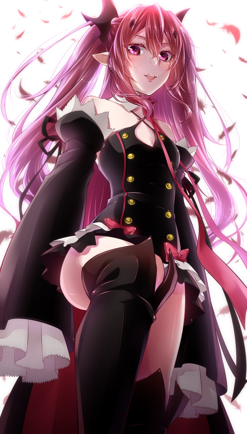 benito cleavage dress krul_tepes owari_no_seraph pointy_ears thighhighs