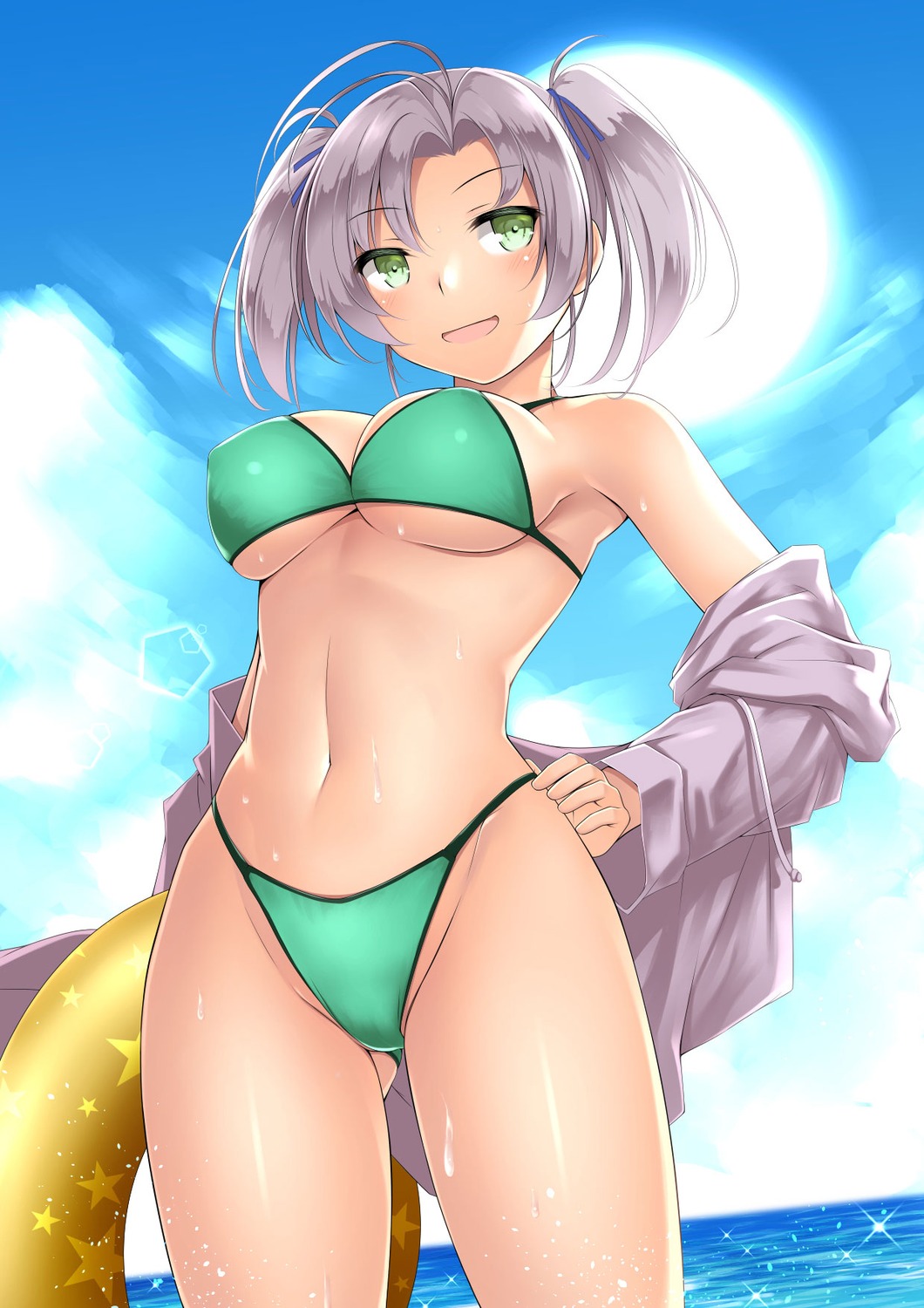 bikini kantai_collection kinugasa_(kancolle) kuromayu open_shirt swimsuits