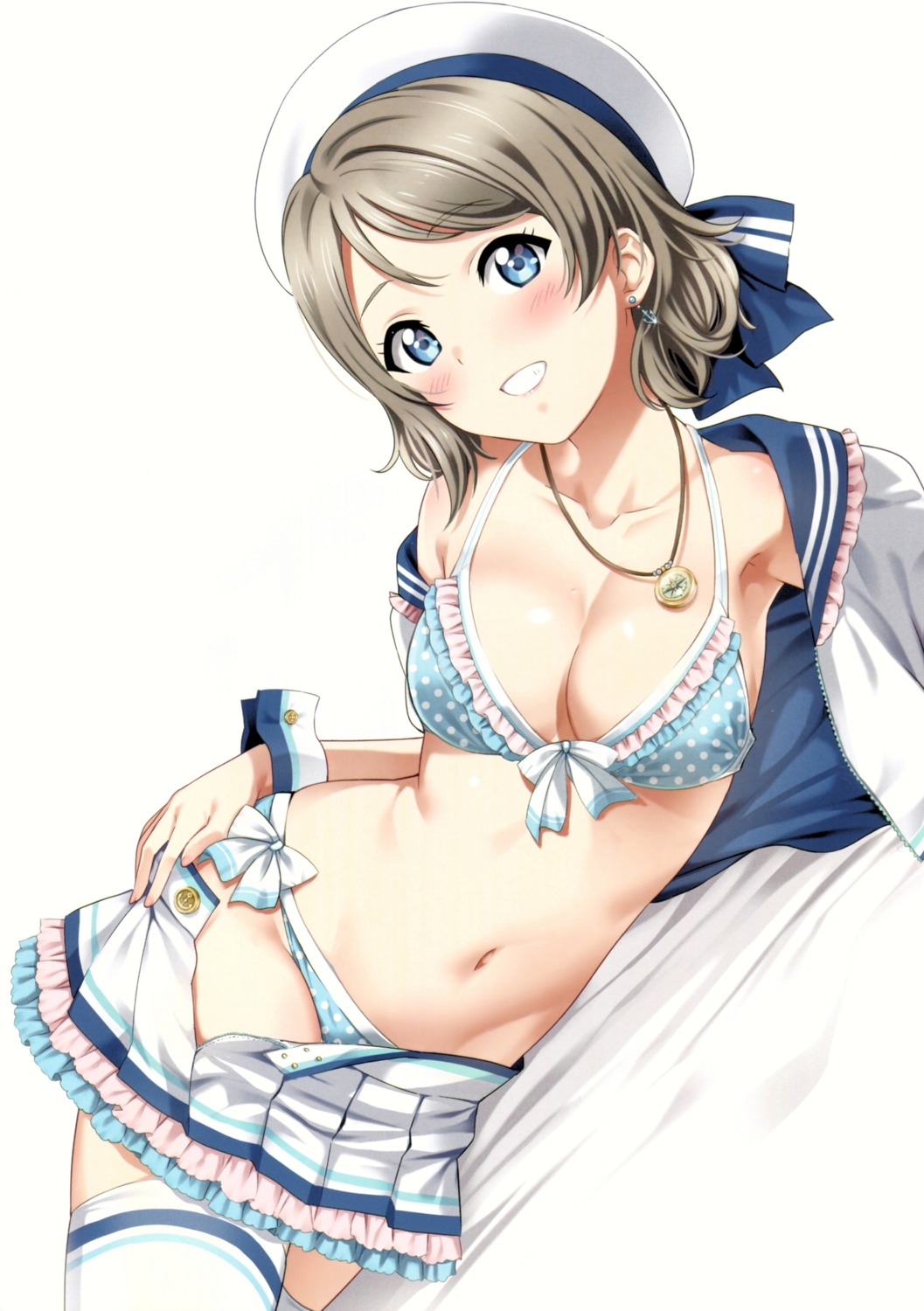 agoitei bikini cleavage love_live!_sunshine!! open_shirt sankuro swimsuits thighhighs undressing watanabe_you