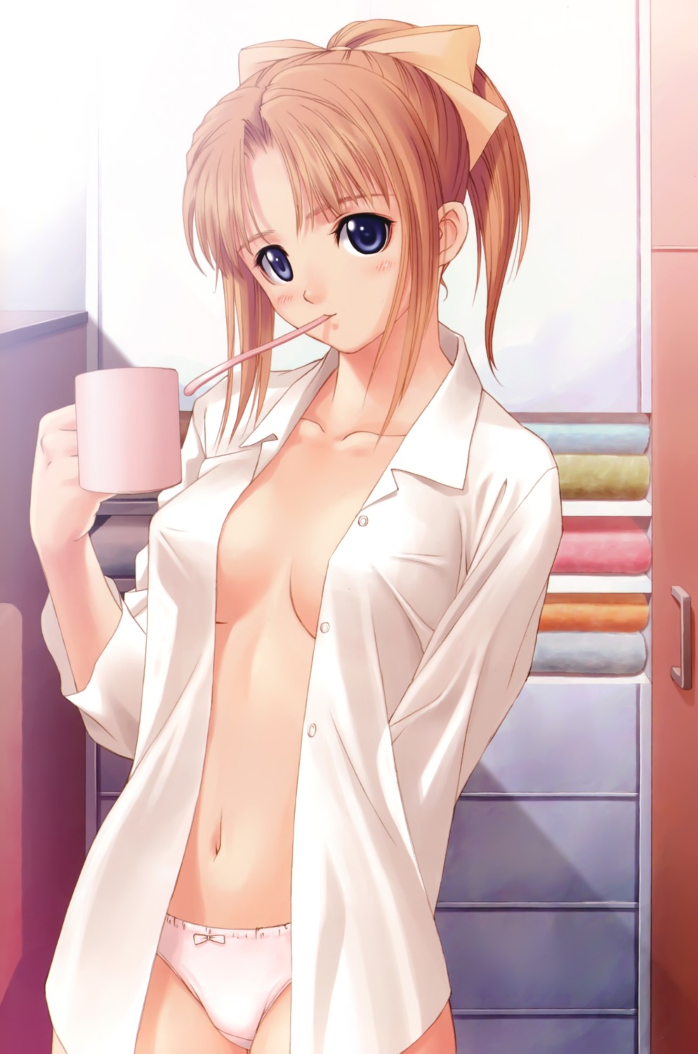 after ciel_(company) dress_shirt erect_nipples no_bra open_shirt pantsu see_through shiomiya_kanami tony_taka