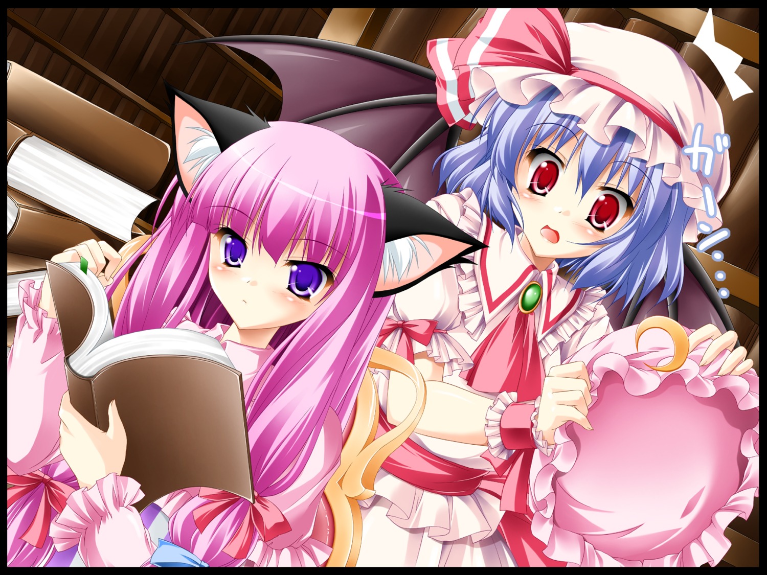 animal_ears kamiya_tomoe nekomimi patchouli_knowledge remilia_scarlet touhou wallpaper wings