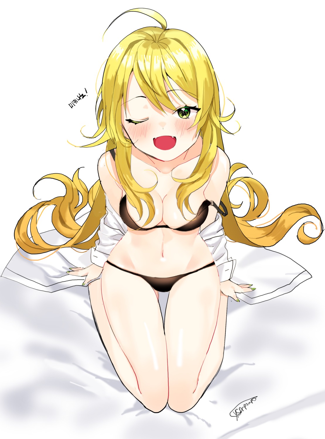 autographed bra cleavage dr_poapo hoshii_miki open_shirt pantsu the_idolm@ster