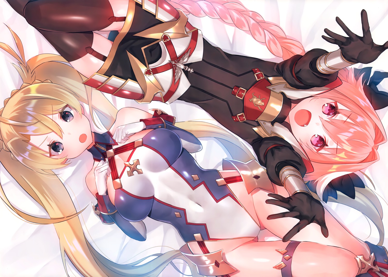 armor astolfo_(fate) bradamante_(fate) cleavage fate/grand_order garter leotard stockings suzuho_hotaru thighhighs trap