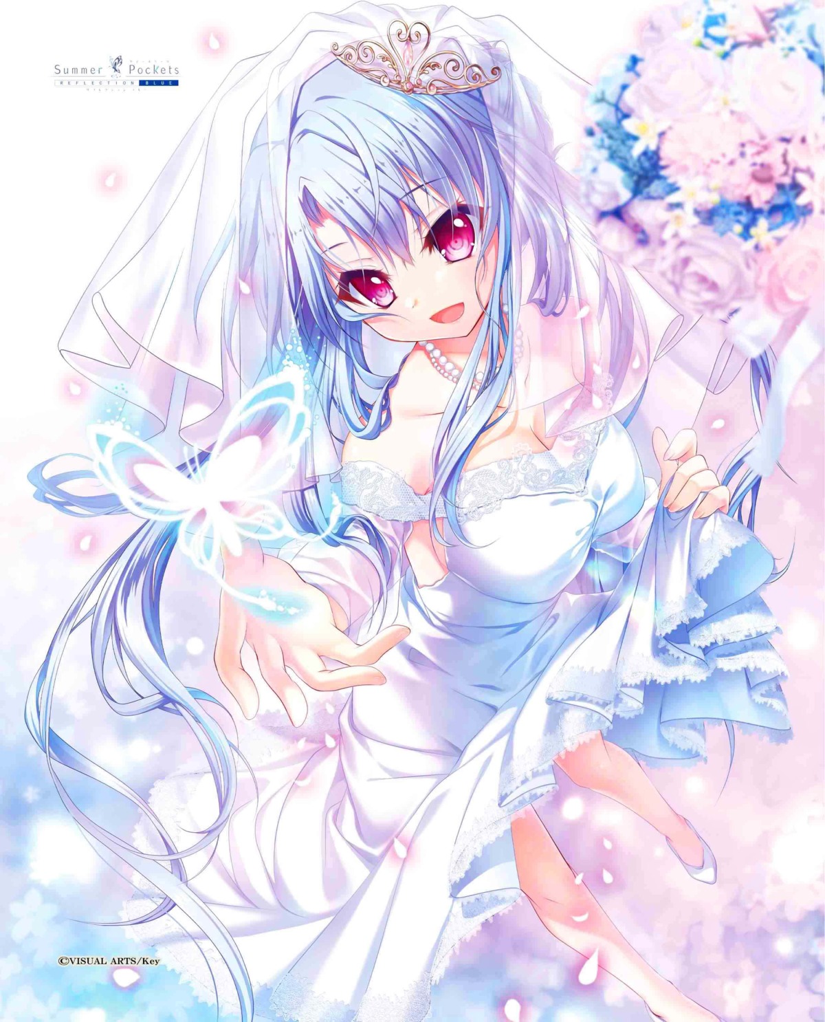 cleavage dress izumi_tsubasu key no_bra see_through skirt_lift sorakado_ao summer_pockets summer_pockets_reflection_blue wedding_dress